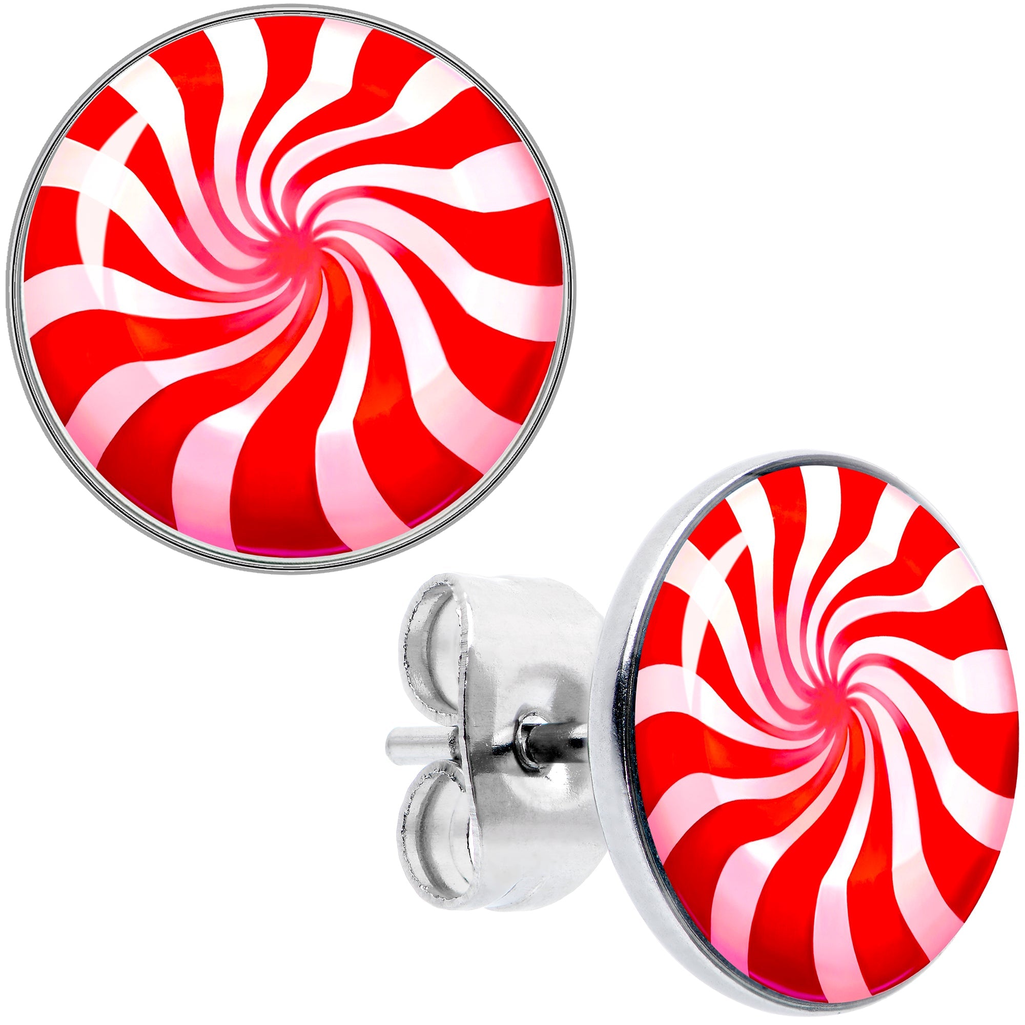 BodyCandy Holiday Peppermint Candy Stud Earrings — main product shot