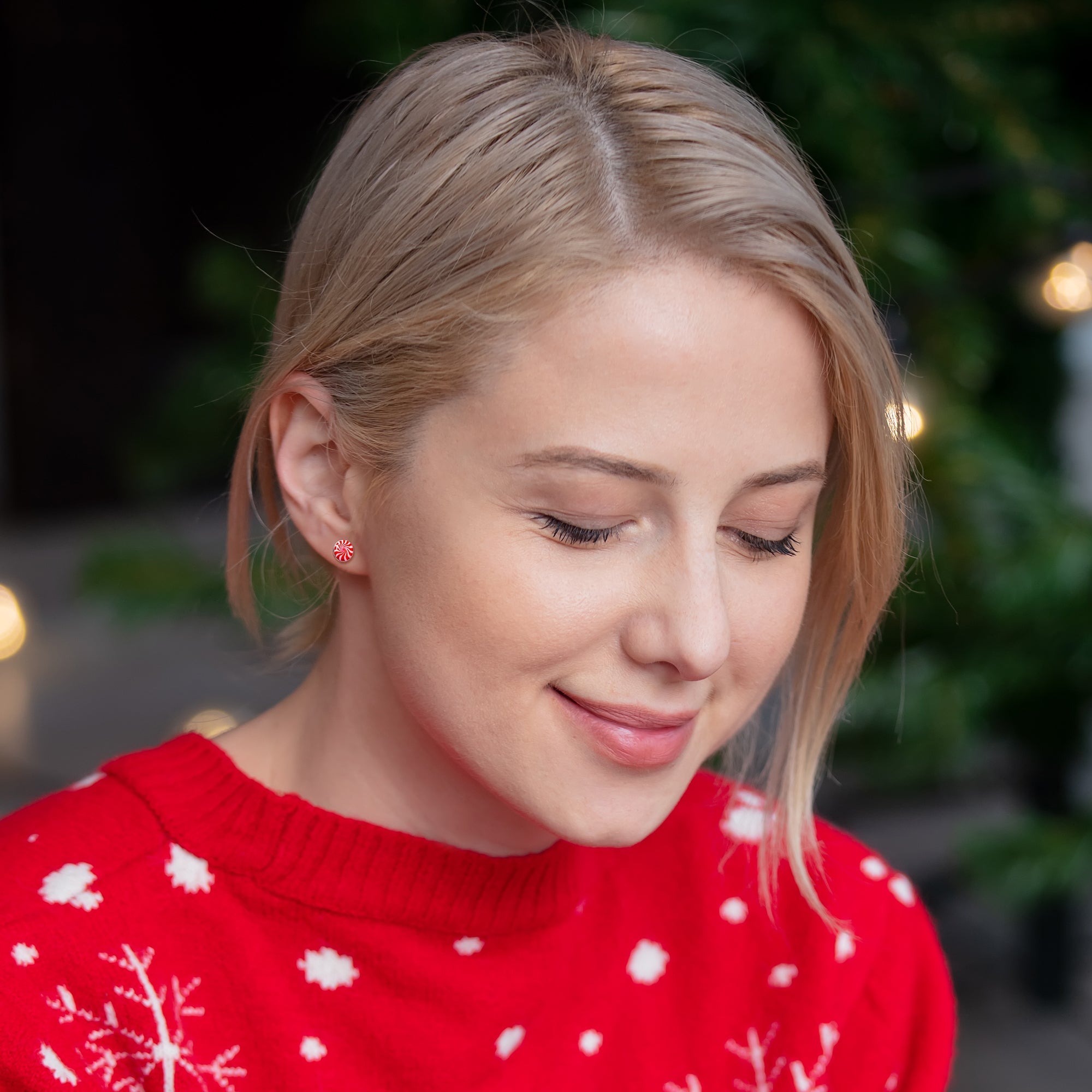BodyCandy Holiday Peppermint Candy Stud Earrings — side view