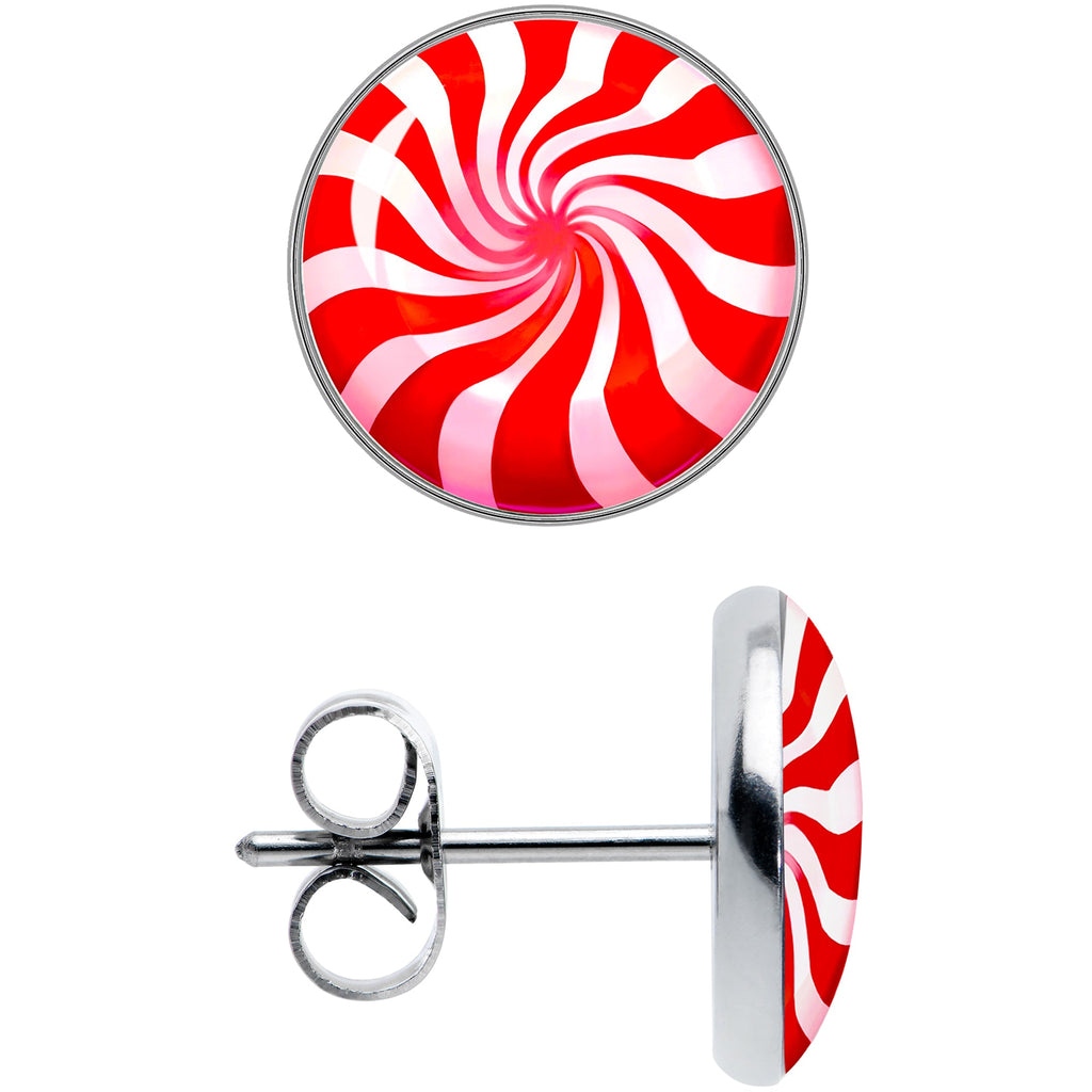 BodyCandy Holiday Peppermint Candy Stud Earrings — in-use photo