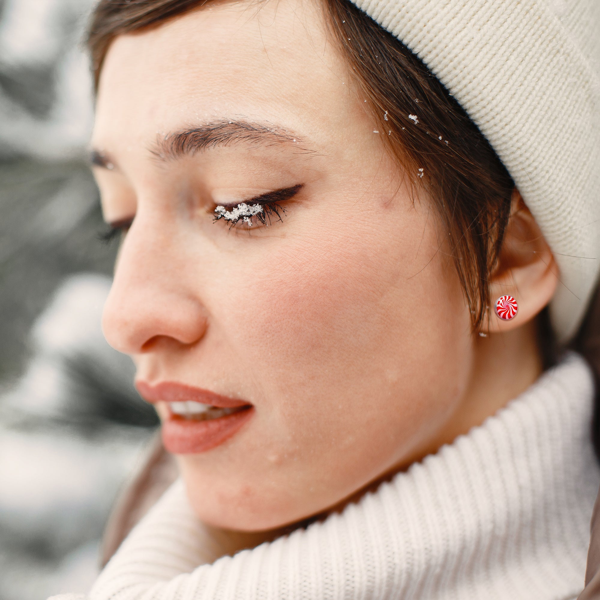 BodyCandy Holiday Peppermint Candy Stud Earrings — size reference