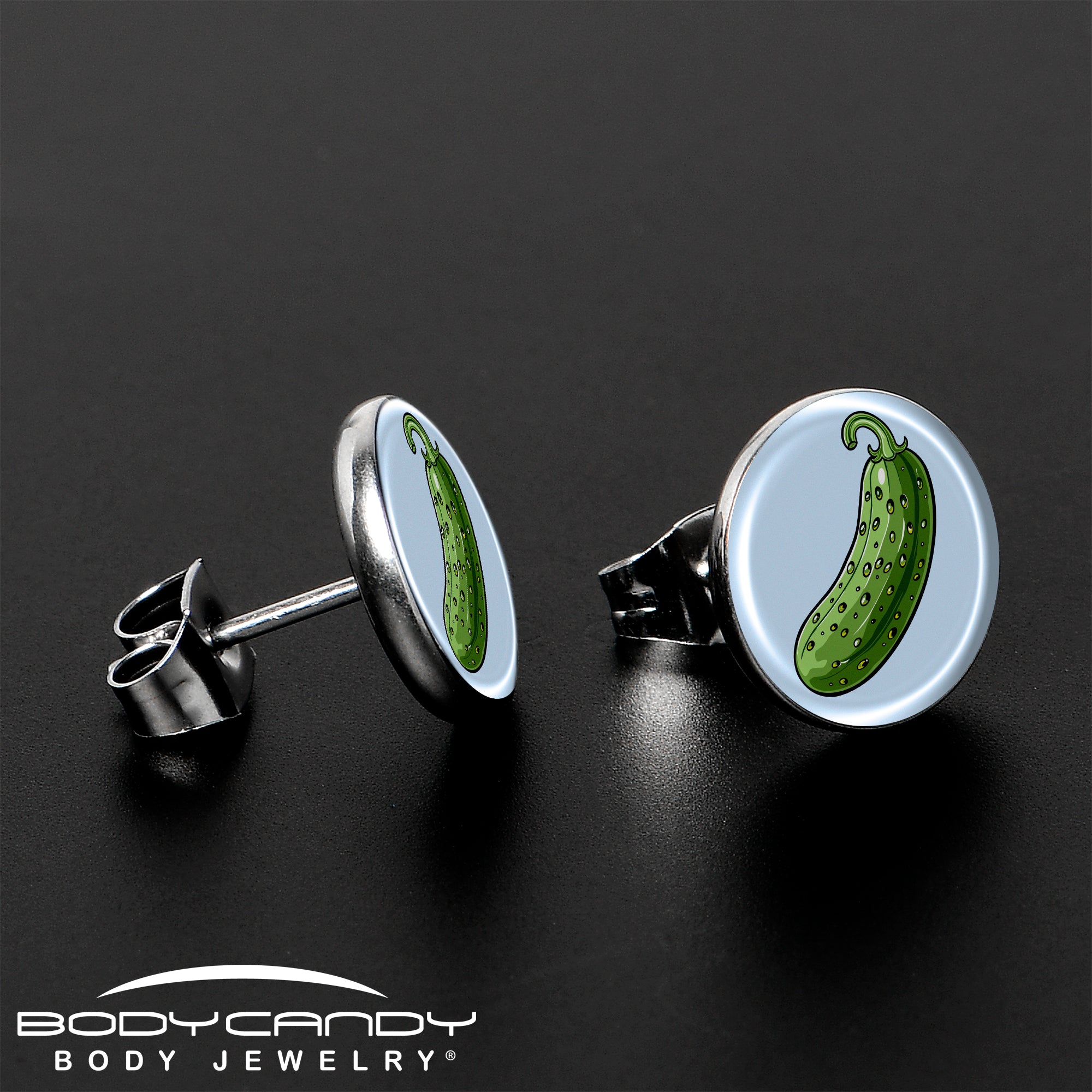 BodyCandy Green Pickle Stud Earrings by Onyx O — lifestyle context