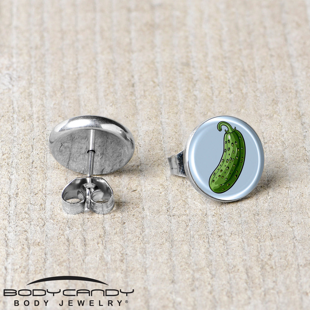 BodyCandy Green Pickle Stud Earrings by Onyx O — back view