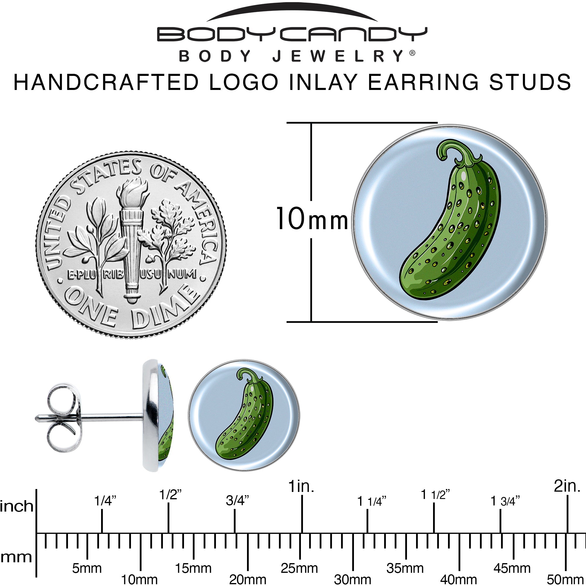 BodyCandy Green Pickle Stud Earrings by Onyx O — alternative angle