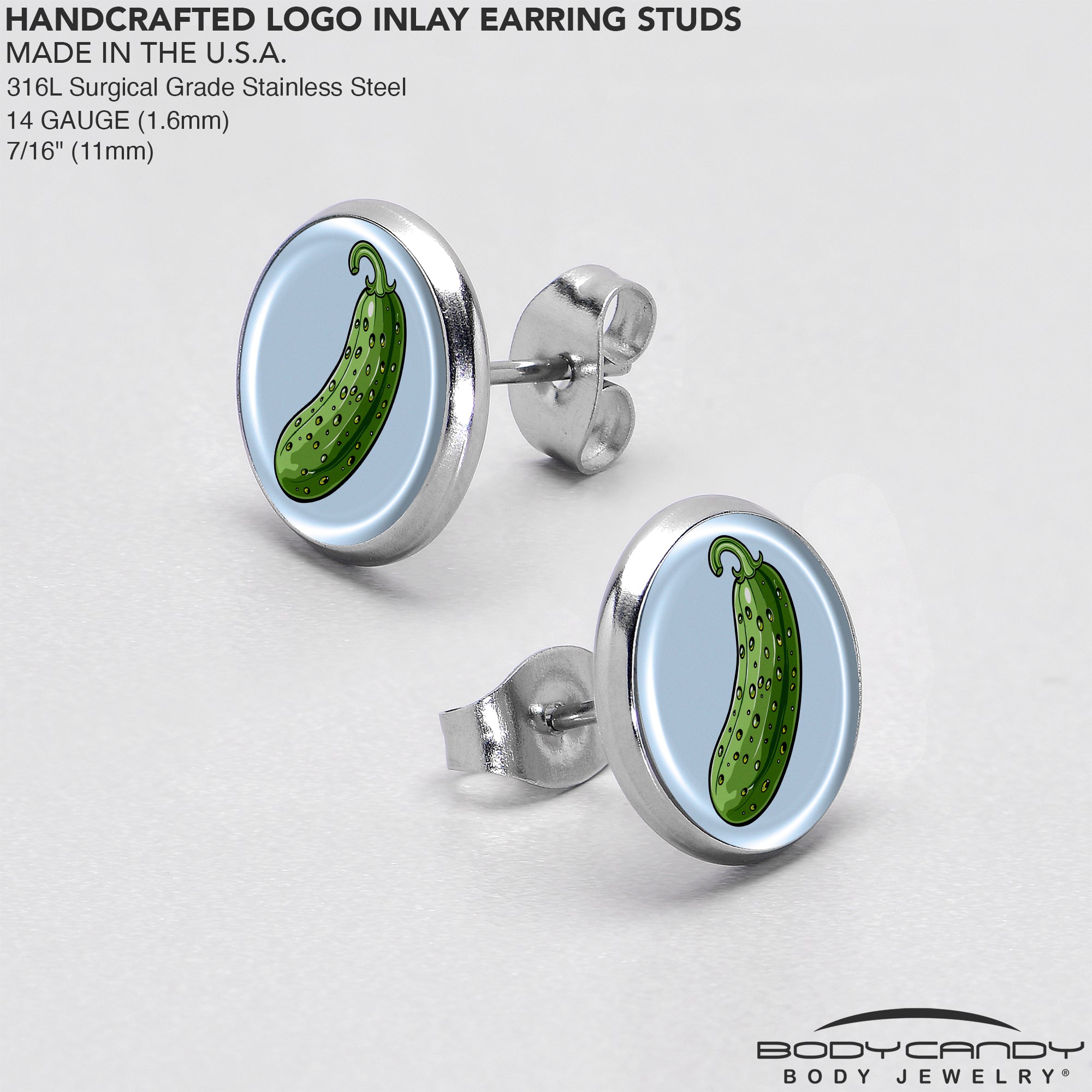 BodyCandy Green Pickle Stud Earrings by Onyx O — in-use photo