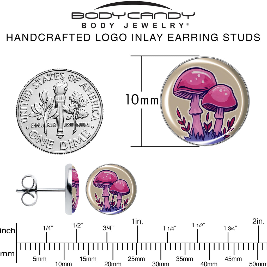 BodyCandy Artist Drawn Pink Mushrooms Stud Earrings by Onyx O — alternative angle