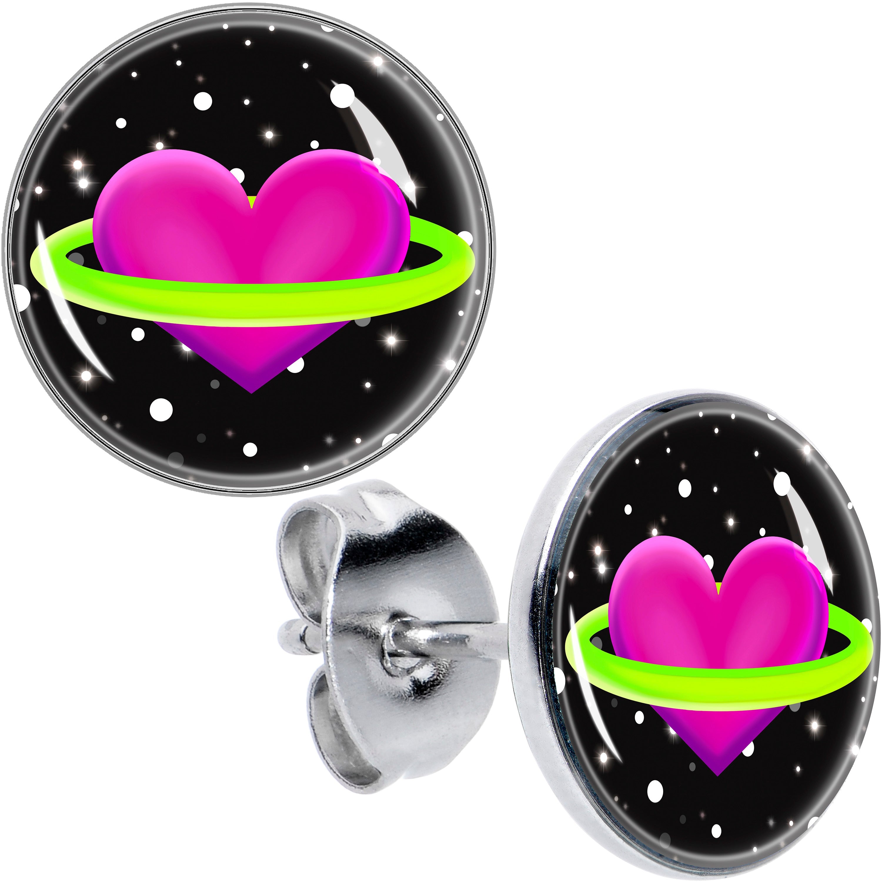 BodyCandy Heart Planet Stud Earrings by Onyx O — main product shot