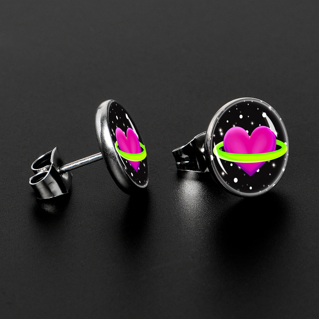 BodyCandy Heart Planet Stud Earrings by Onyx O — lifestyle context