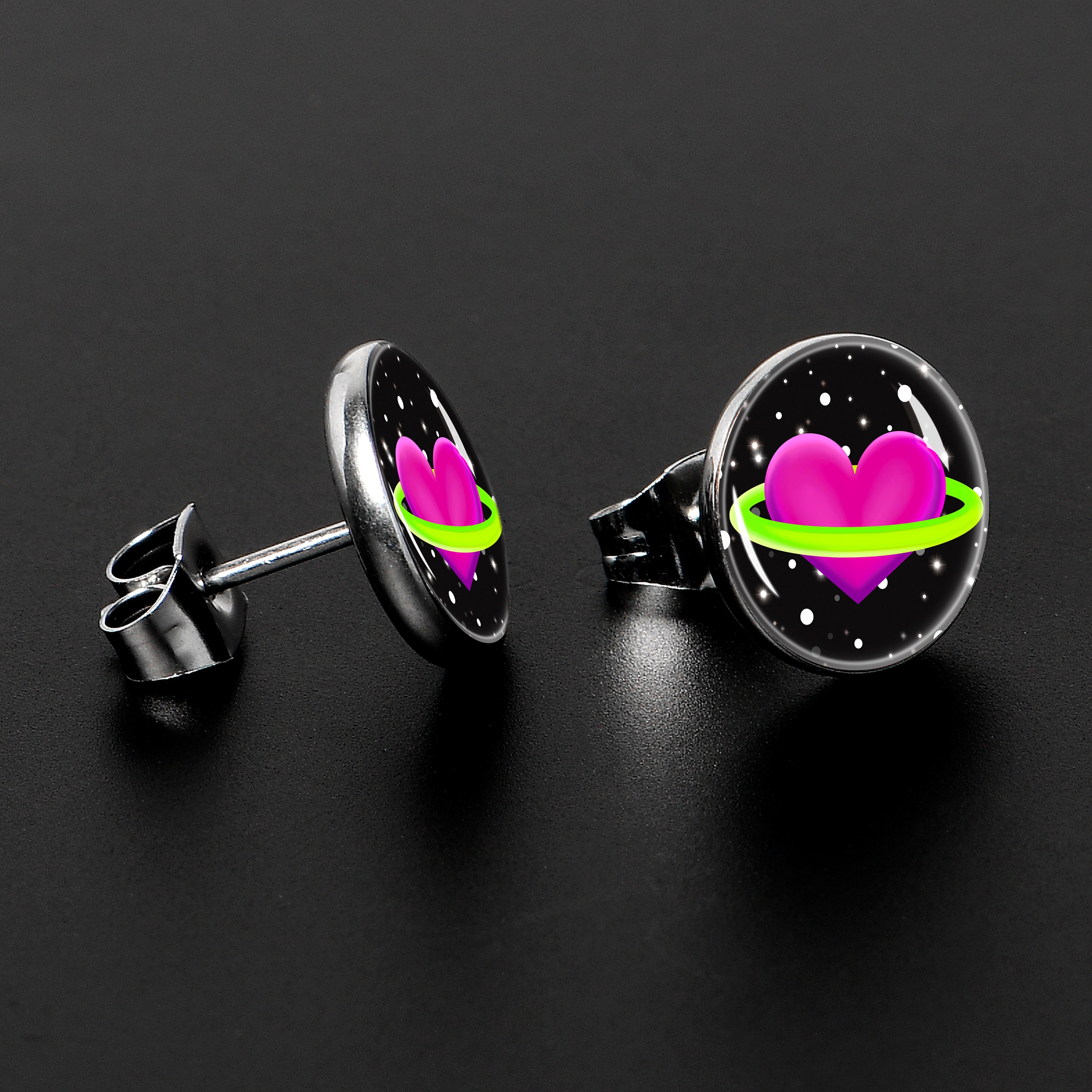 BodyCandy Heart Planet Stud Earrings by Onyx O — lifestyle context