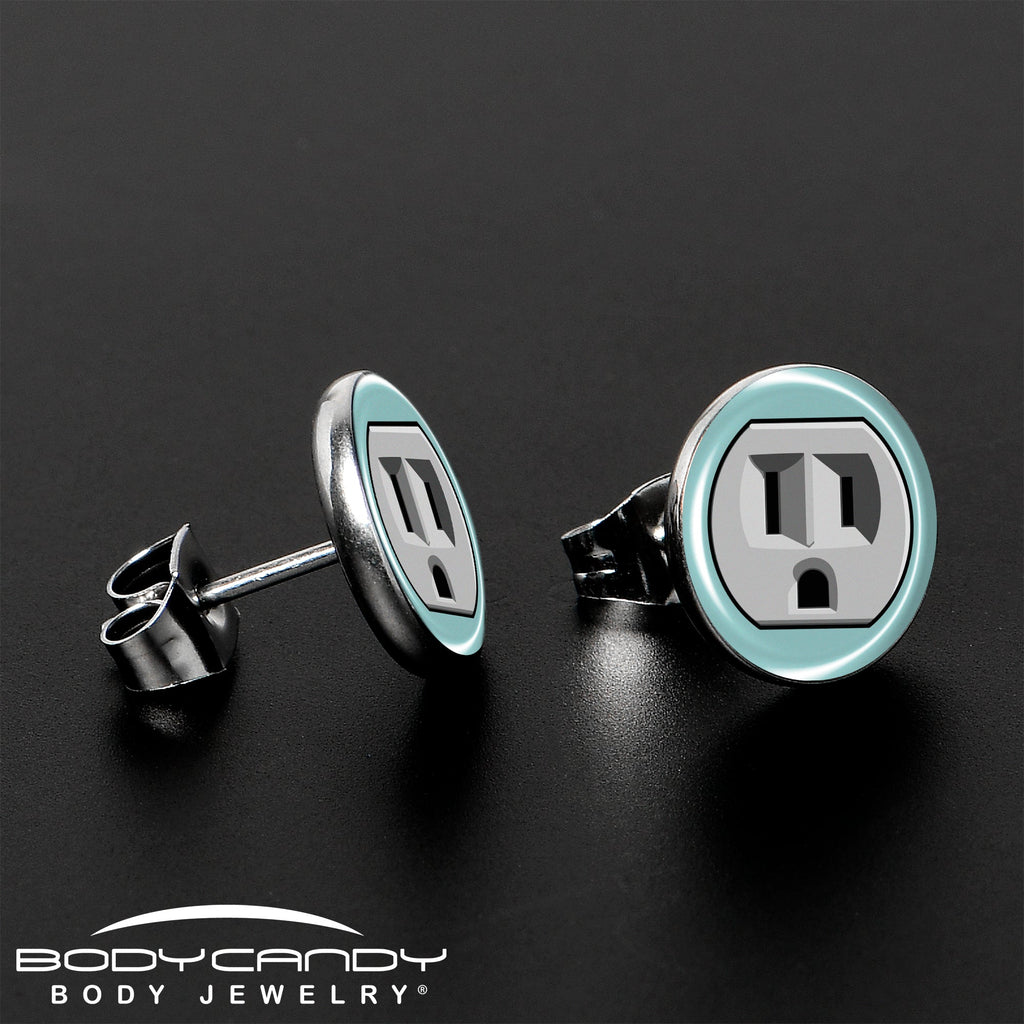 BodyCandy Frowning Plug Outlet Stud Earrings by Onyx O — lifestyle context