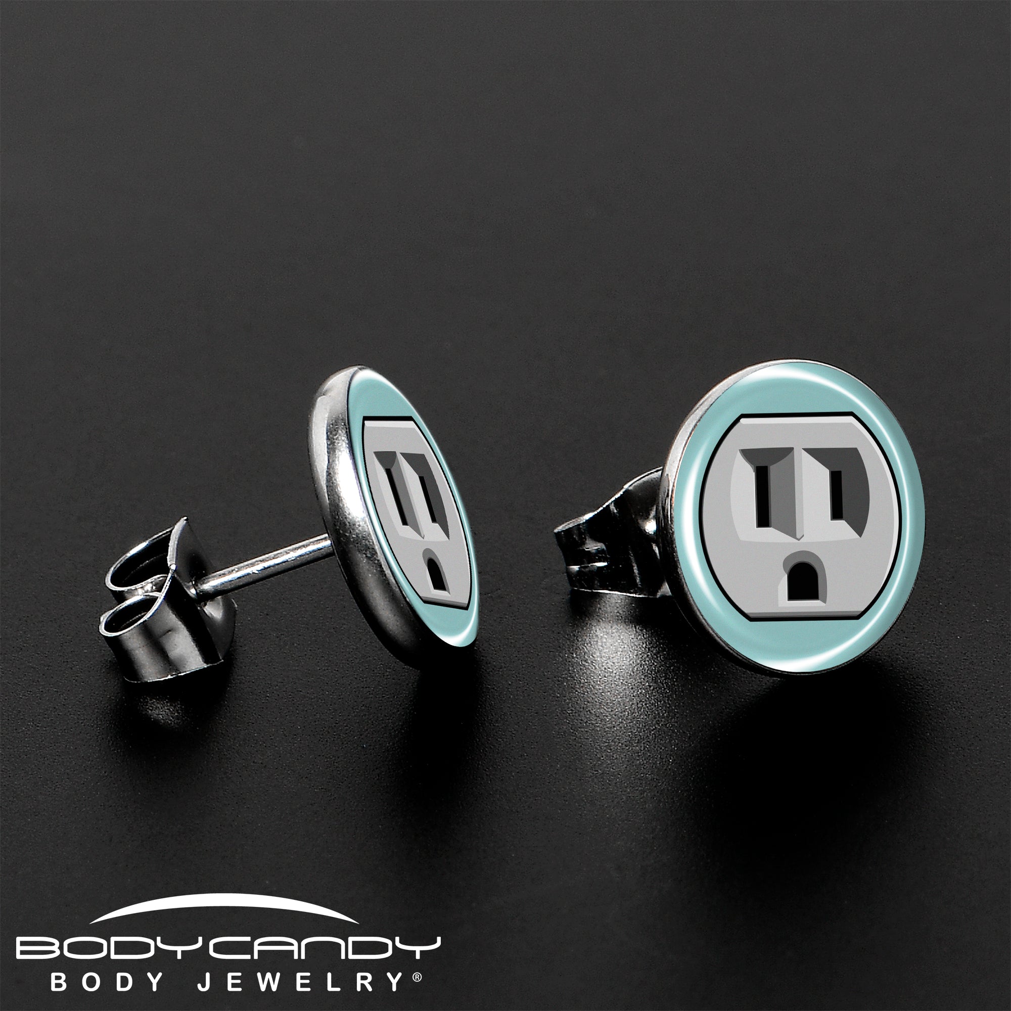 BodyCandy Frowning Plug Outlet Stud Earrings by Onyx O — lifestyle context