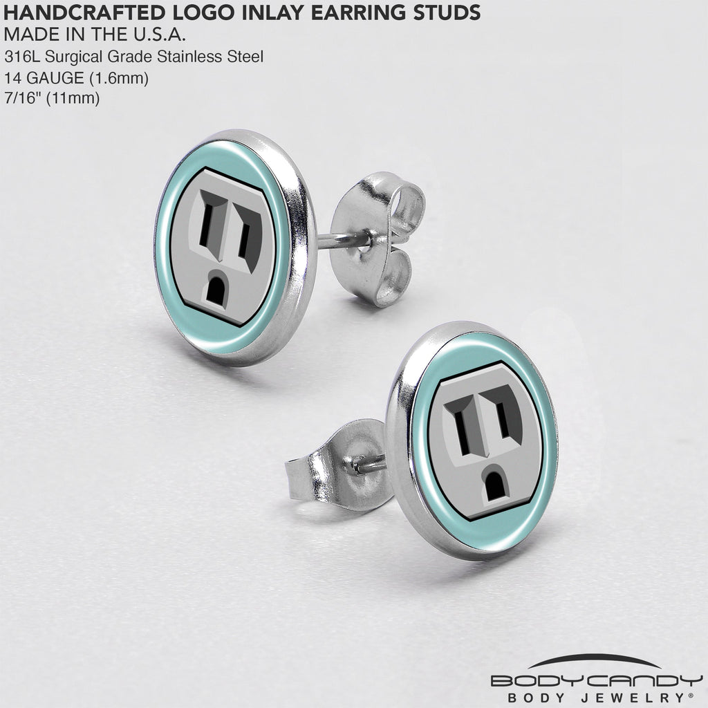 BodyCandy Frowning Plug Outlet Stud Earrings by Onyx O — in-use photo