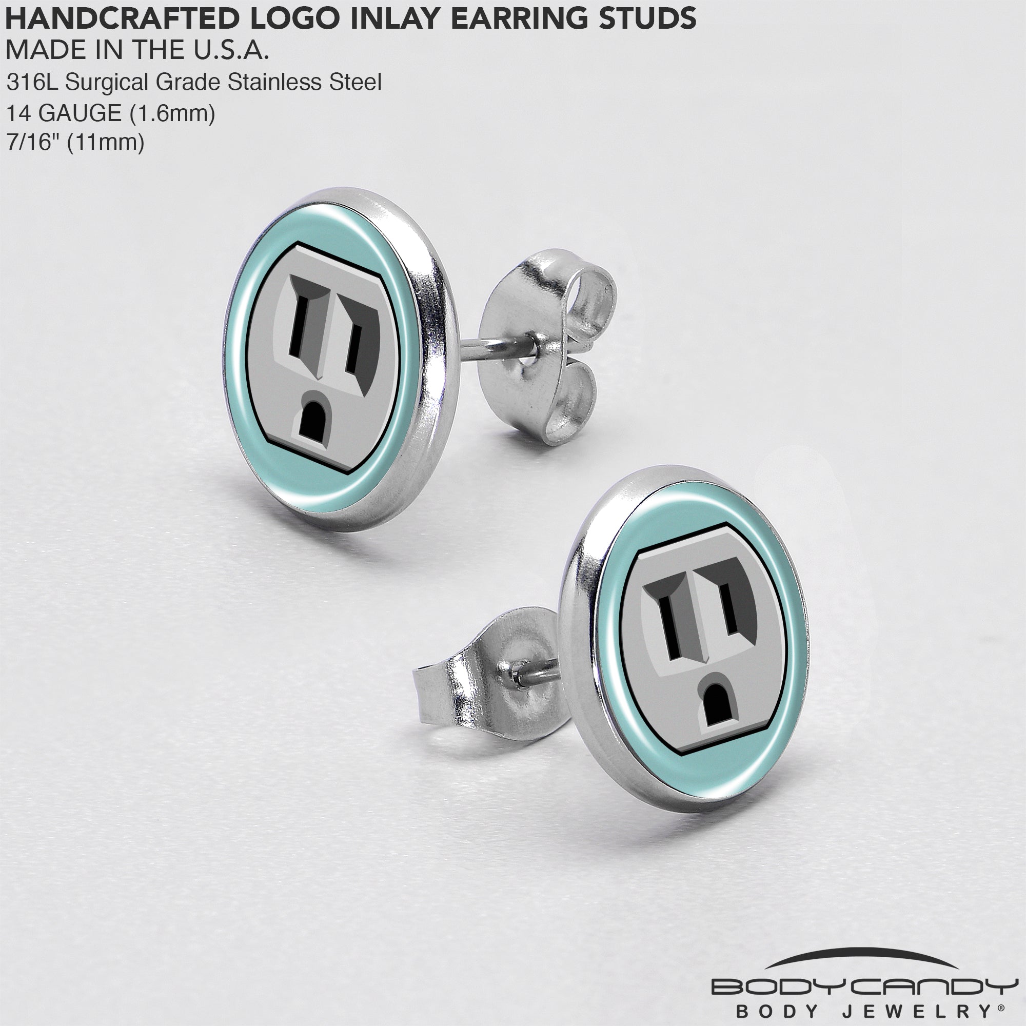 BodyCandy Frowning Plug Outlet Stud Earrings by Onyx O — in-use photo