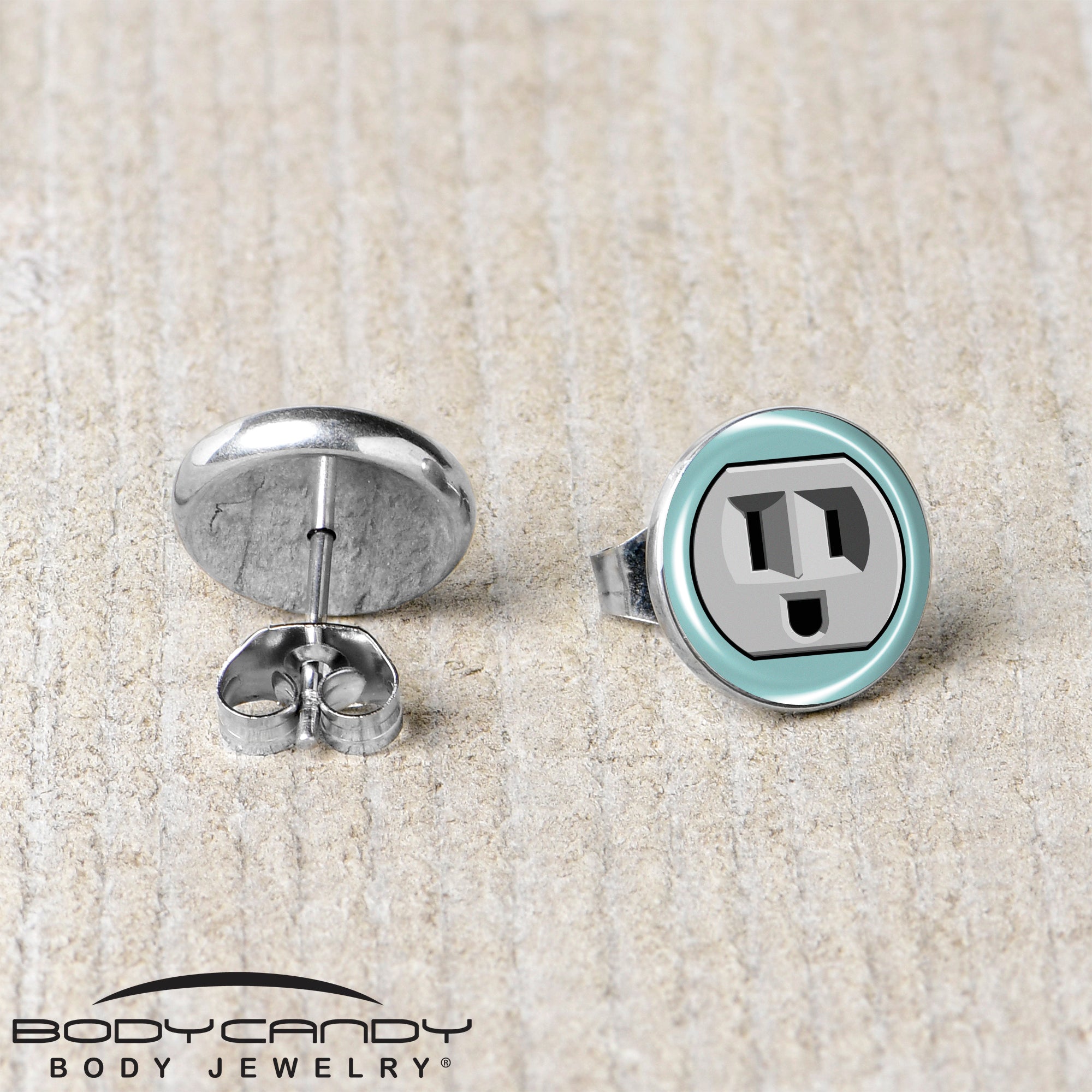 BodyCandy Smiling Plug Outlet Stud Earrings by Onyx O — back view