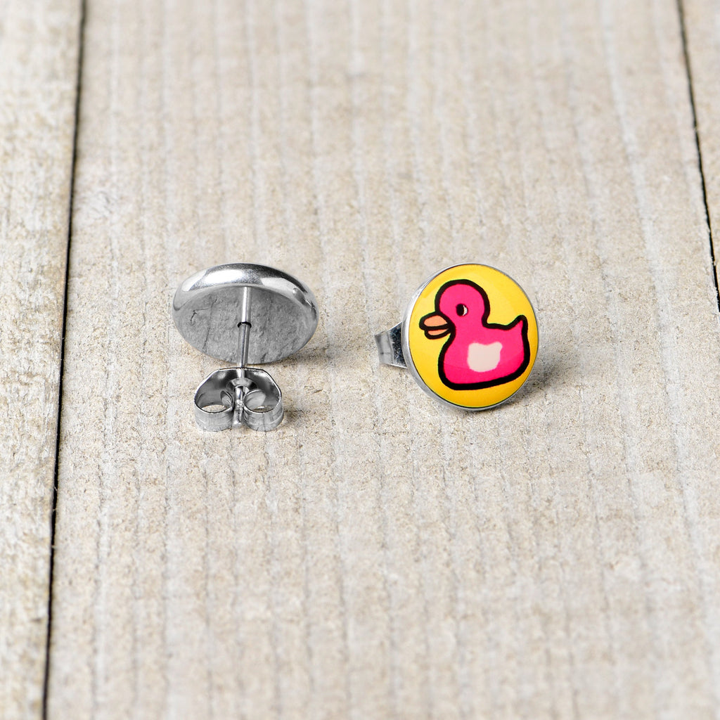 BodyCandy Pink Ducky Stud Earrings by Onyx O — back view