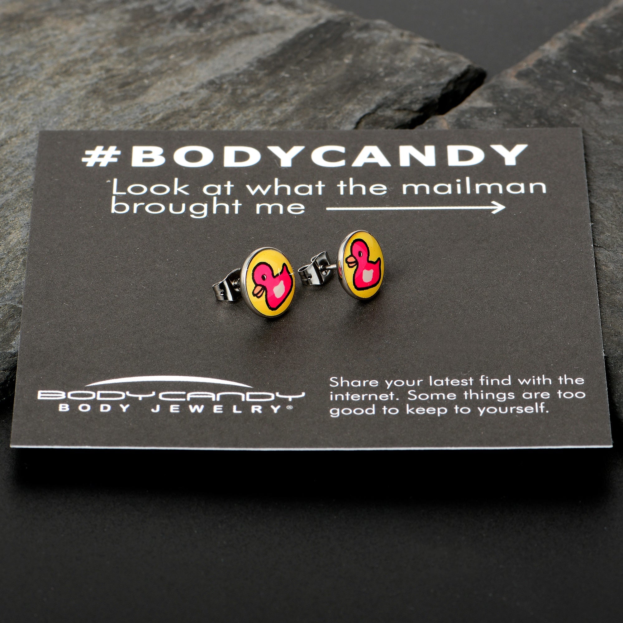 BodyCandy Pink Ducky Stud Earrings by Onyx O — in-use photo
