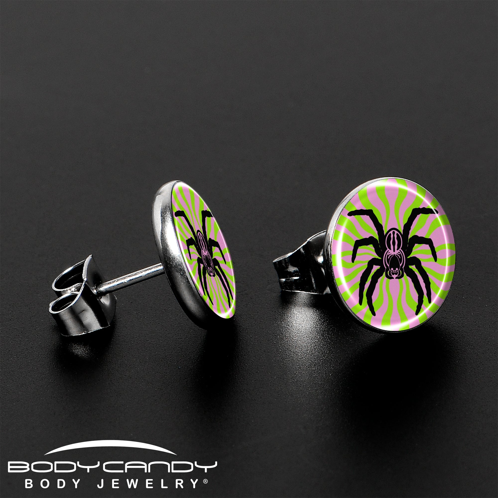 BodyCandy Psychedelic Spider Stud Earrings by Onyx O — lifestyle context