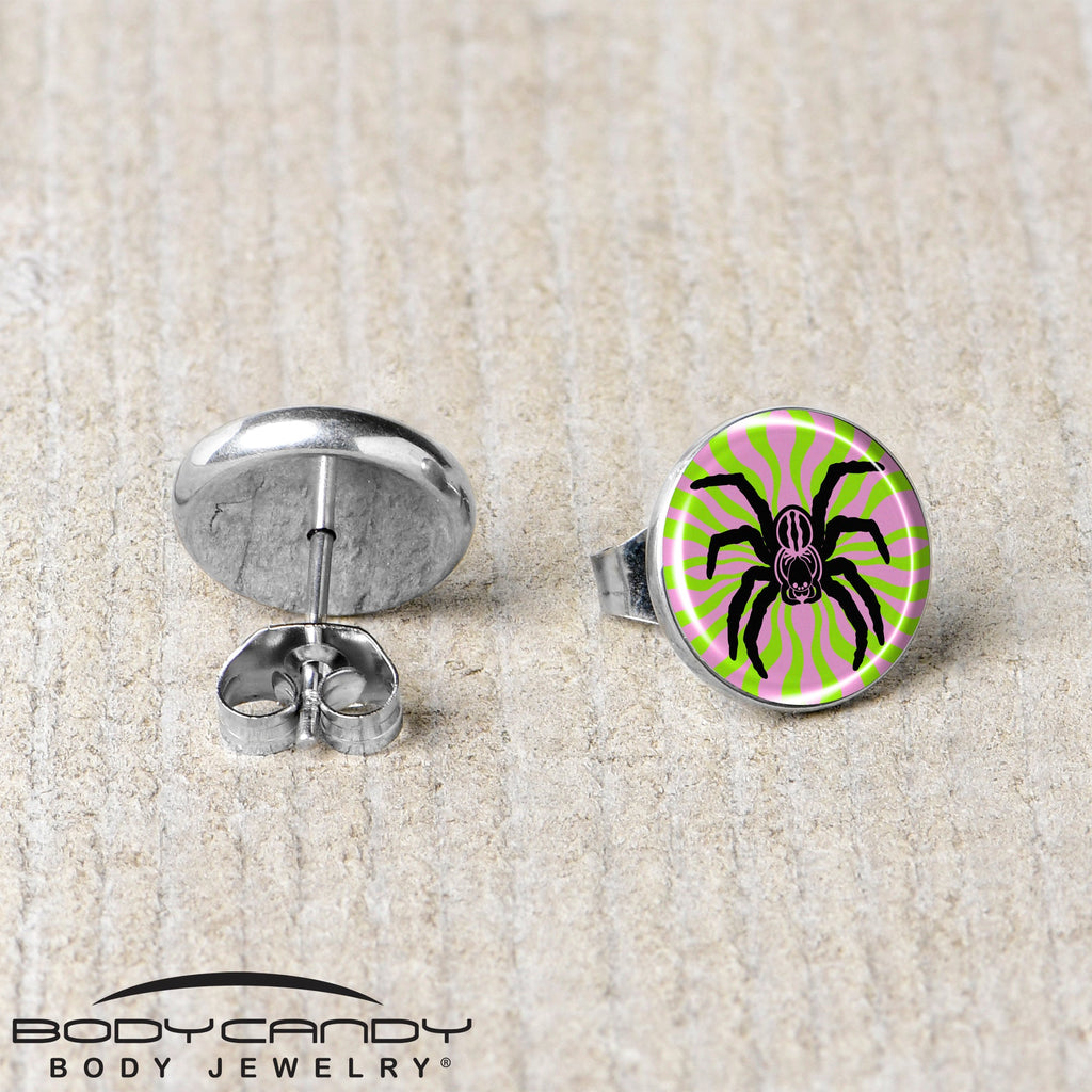 BodyCandy Psychedelic Spider Stud Earrings by Onyx O — back view