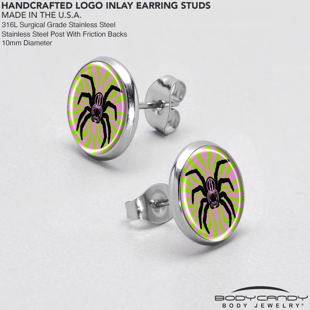 BodyCandy Psychedelic Spider Stud Earrings by Onyx O — in-use photo