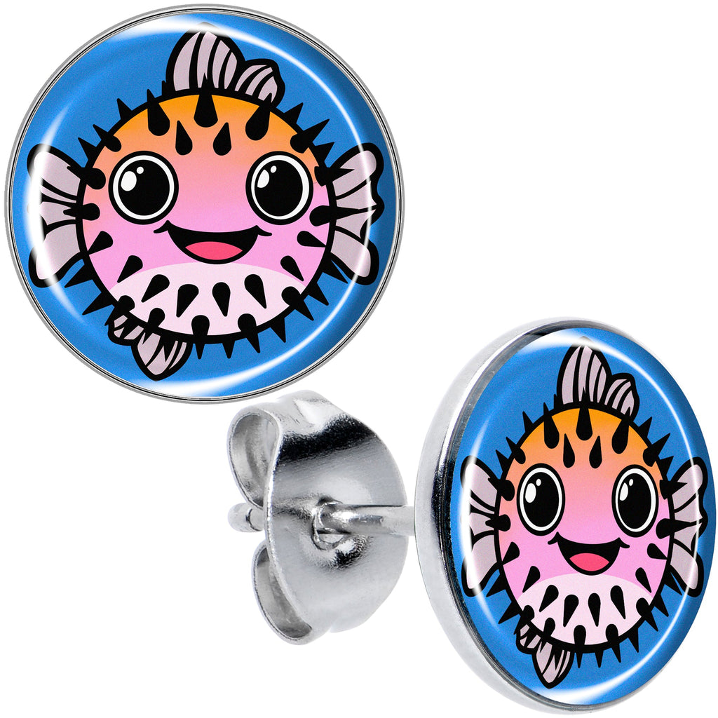 BodyCandy Swimming Pink Pufferfish Stud Earrings by Onyx O — main product shot