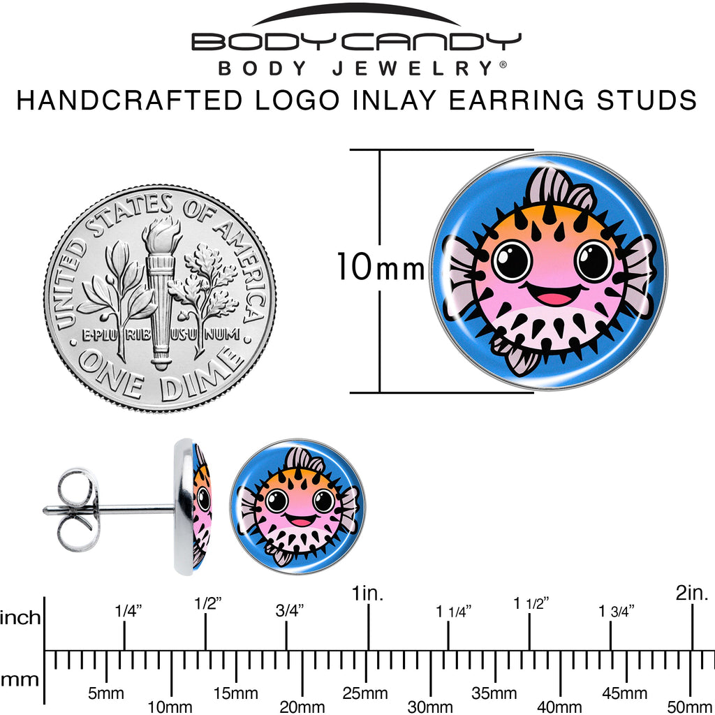 BodyCandy Swimming Pink Pufferfish Stud Earrings by Onyx O — alternative angle