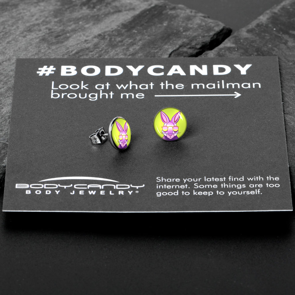 BodyCandy Cool Shades Bunny Stud Earrings by Onyx O — in-use photo