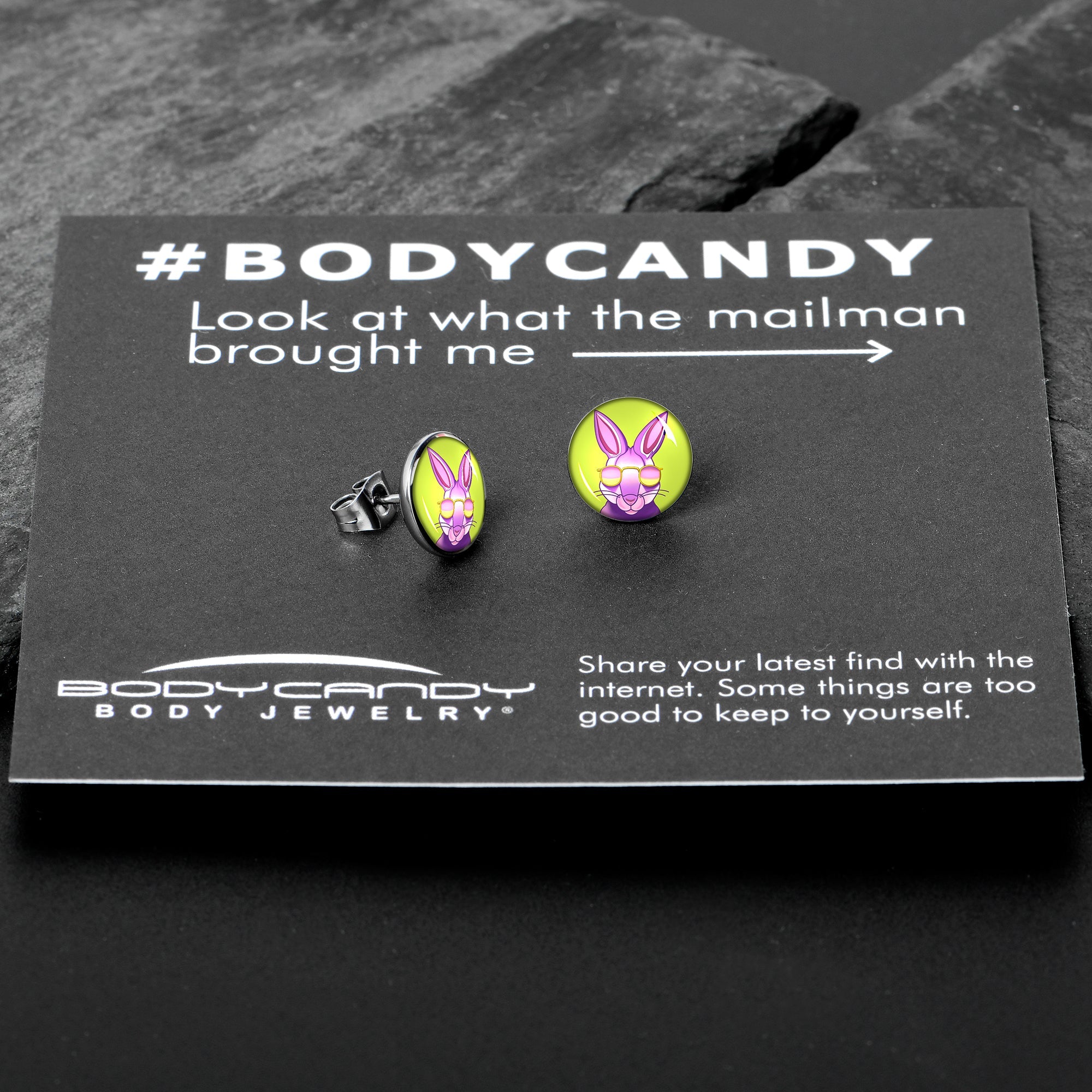 BodyCandy Cool Shades Bunny Stud Earrings by Onyx O — in-use photo