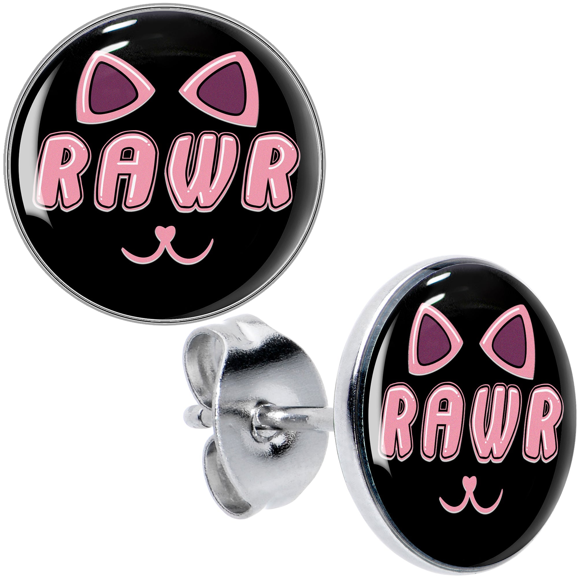 BodyCandy RAWR Kitty Cat Stud Earrings by Onyx O — main product shot