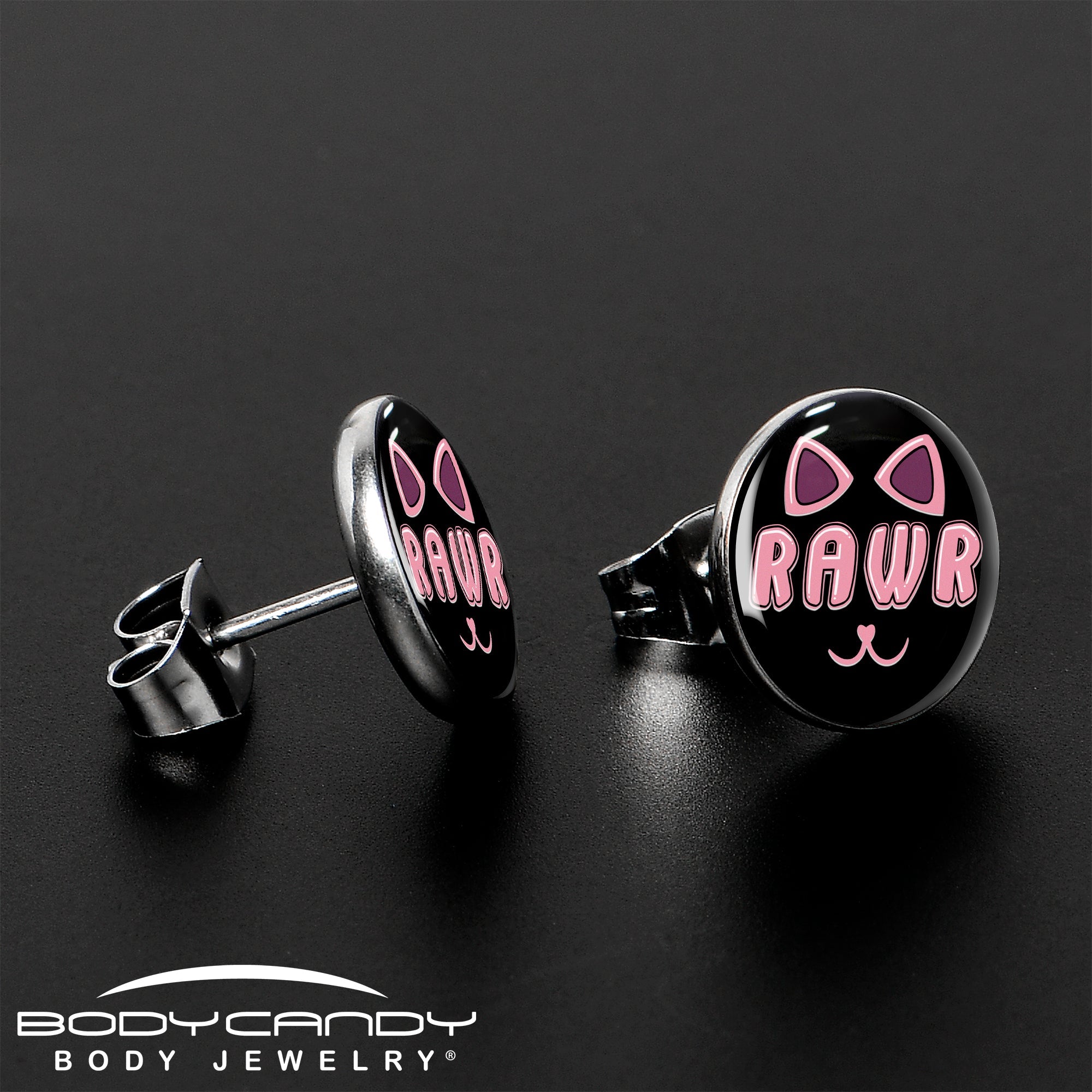 BodyCandy RAWR Kitty Cat Stud Earrings by Onyx O — lifestyle context