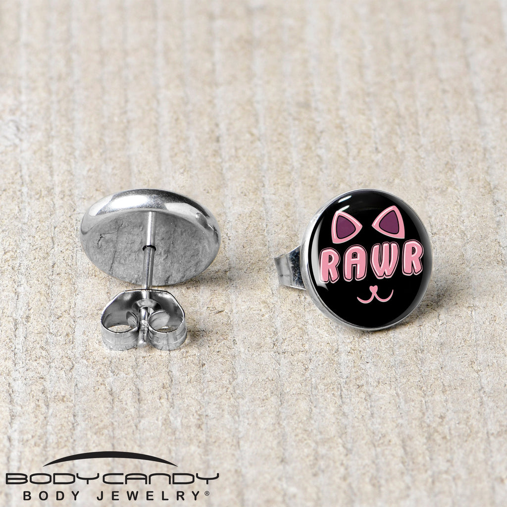 BodyCandy RAWR Kitty Cat Stud Earrings by Onyx O — back view