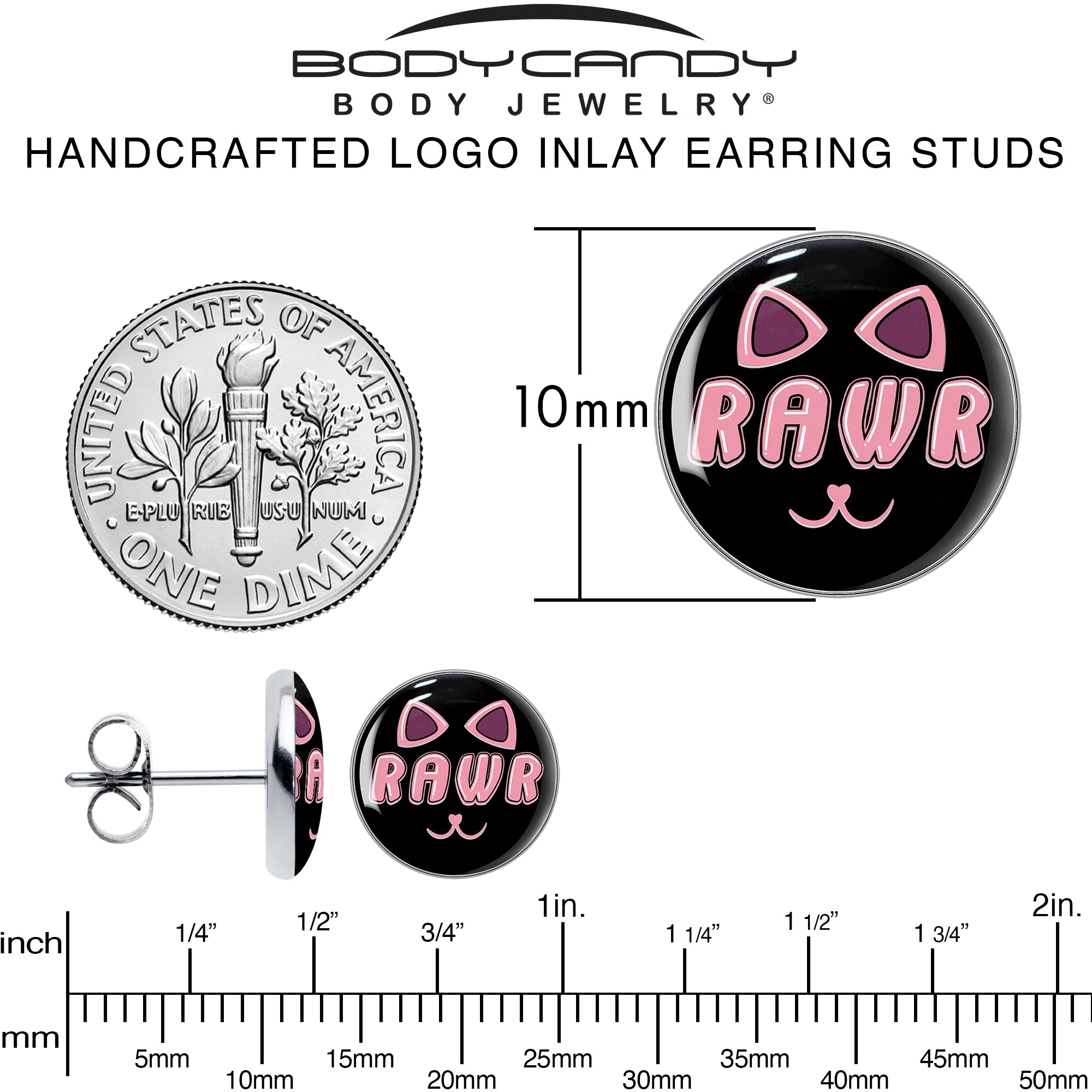 BodyCandy RAWR Kitty Cat Stud Earrings by Onyx O — alternative angle