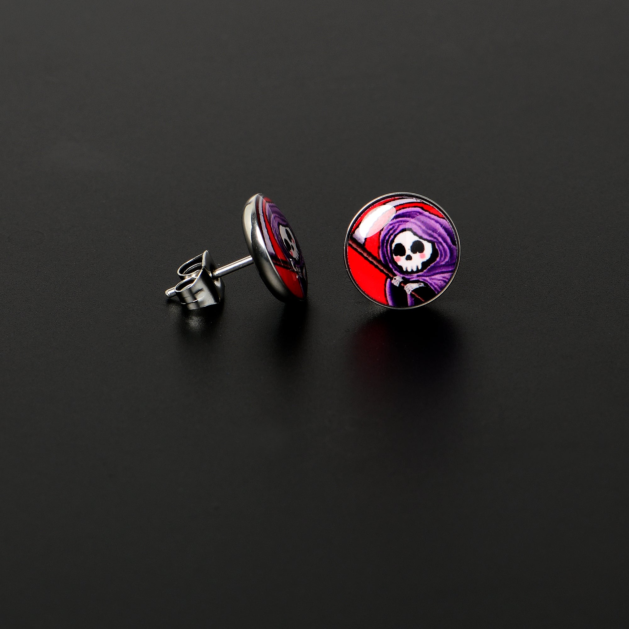 BodyCandy Grim Reaper Stud Earrings by Onyx O — lifestyle context