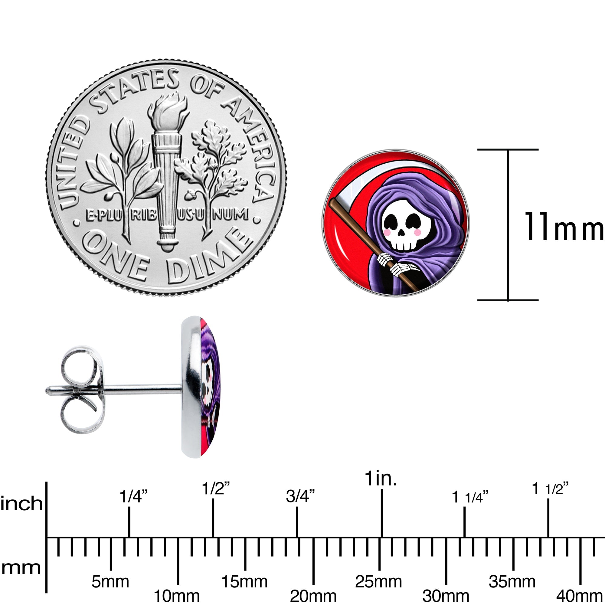 BodyCandy Grim Reaper Stud Earrings by Onyx O — alternative angle