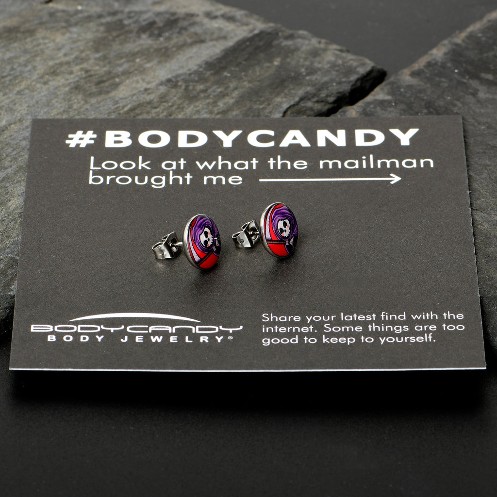 BodyCandy Grim Reaper Stud Earrings by Onyx O — in-use photo