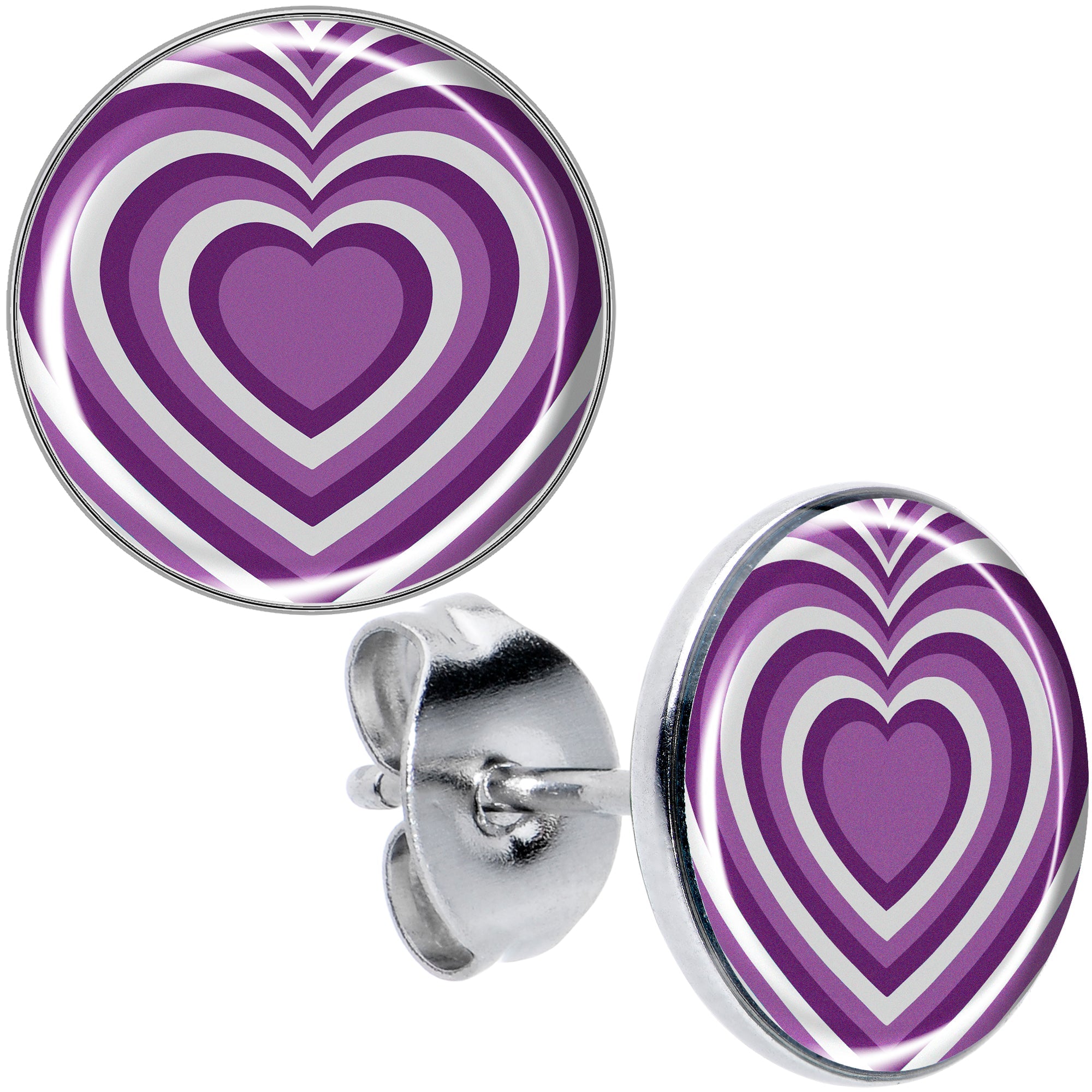 BodyCandy Purple Retro Heart Stud Earrings by Onyx O — main product shot