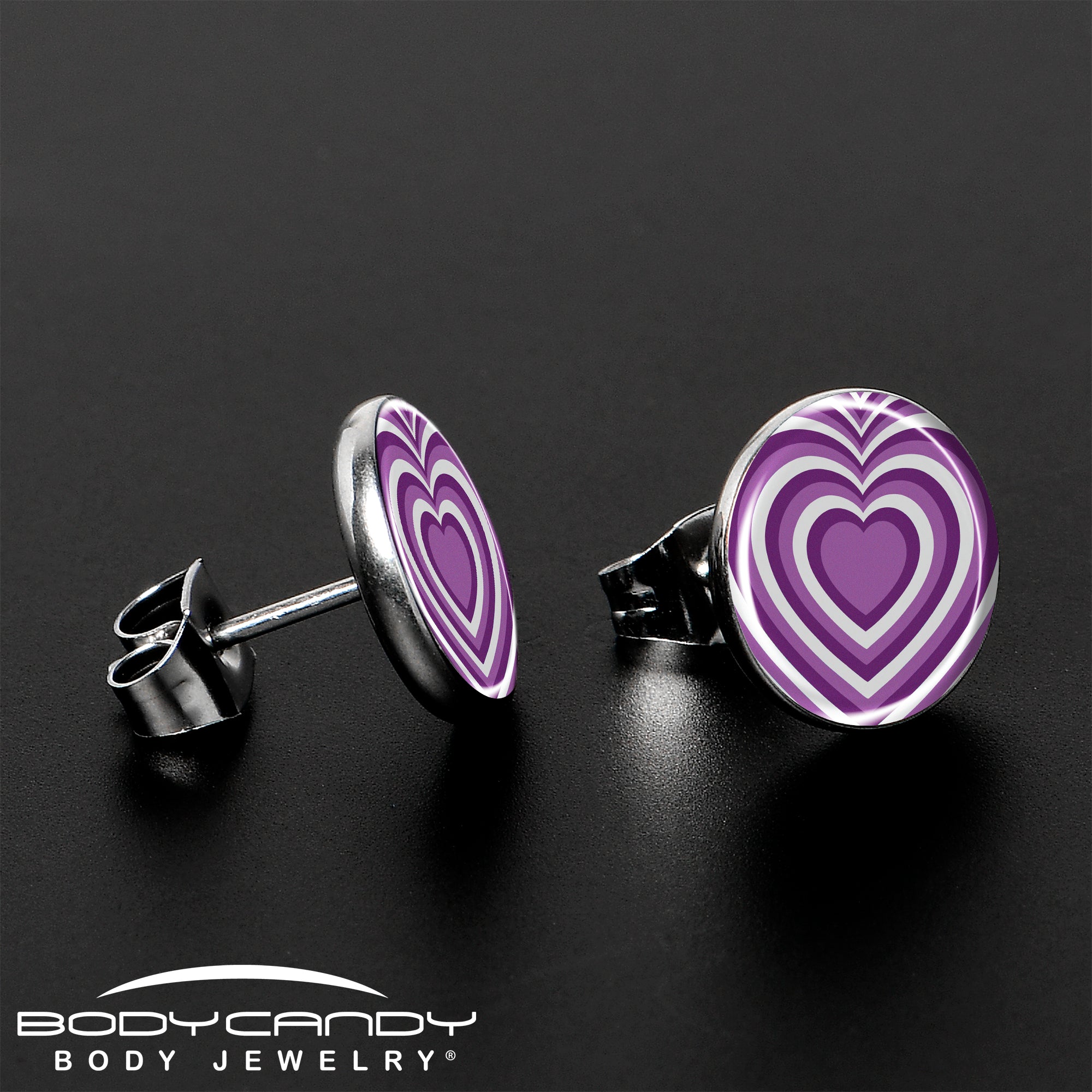 BodyCandy Purple Retro Heart Stud Earrings by Onyx O — lifestyle context