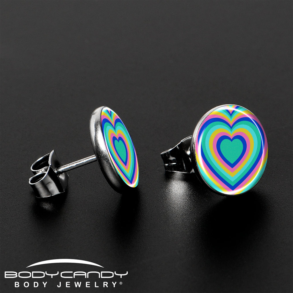 BodyCandy Rainbow Retro Heart Stud Earrings by Onyx O — lifestyle context