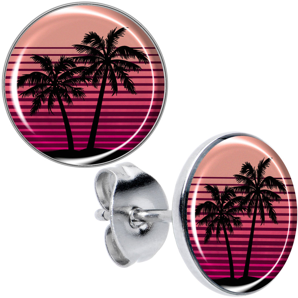 BodyCandy Palm Tree Retro Sunset Stud Earrings by Onyx O — main product shot