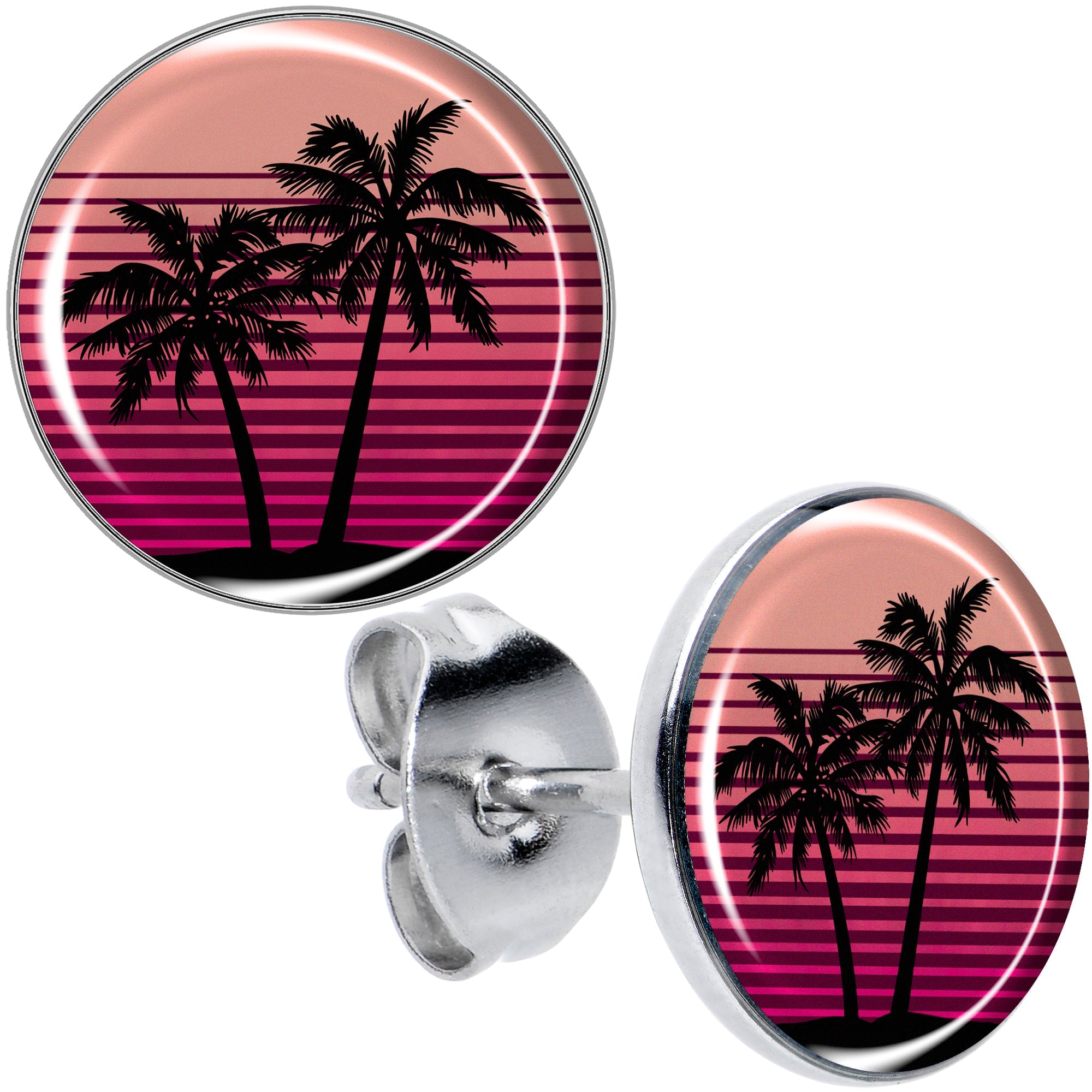 BodyCandy Palm Tree Retro Sunset Stud Earrings by Onyx O — main product shot