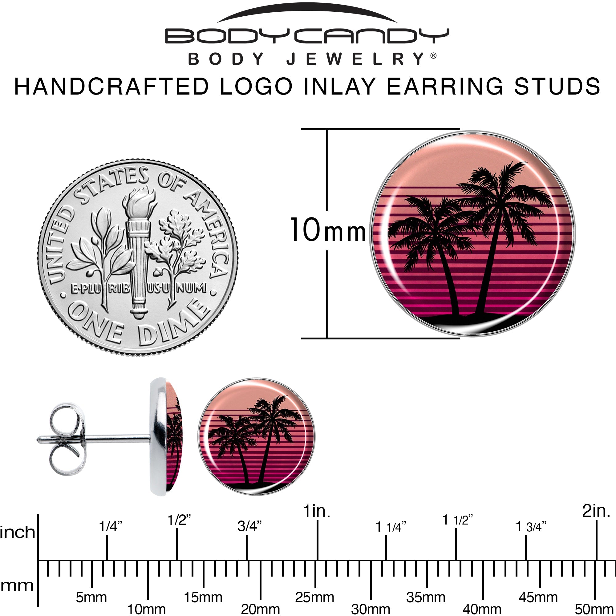 BodyCandy Palm Tree Retro Sunset Stud Earrings by Onyx O — alternative angle