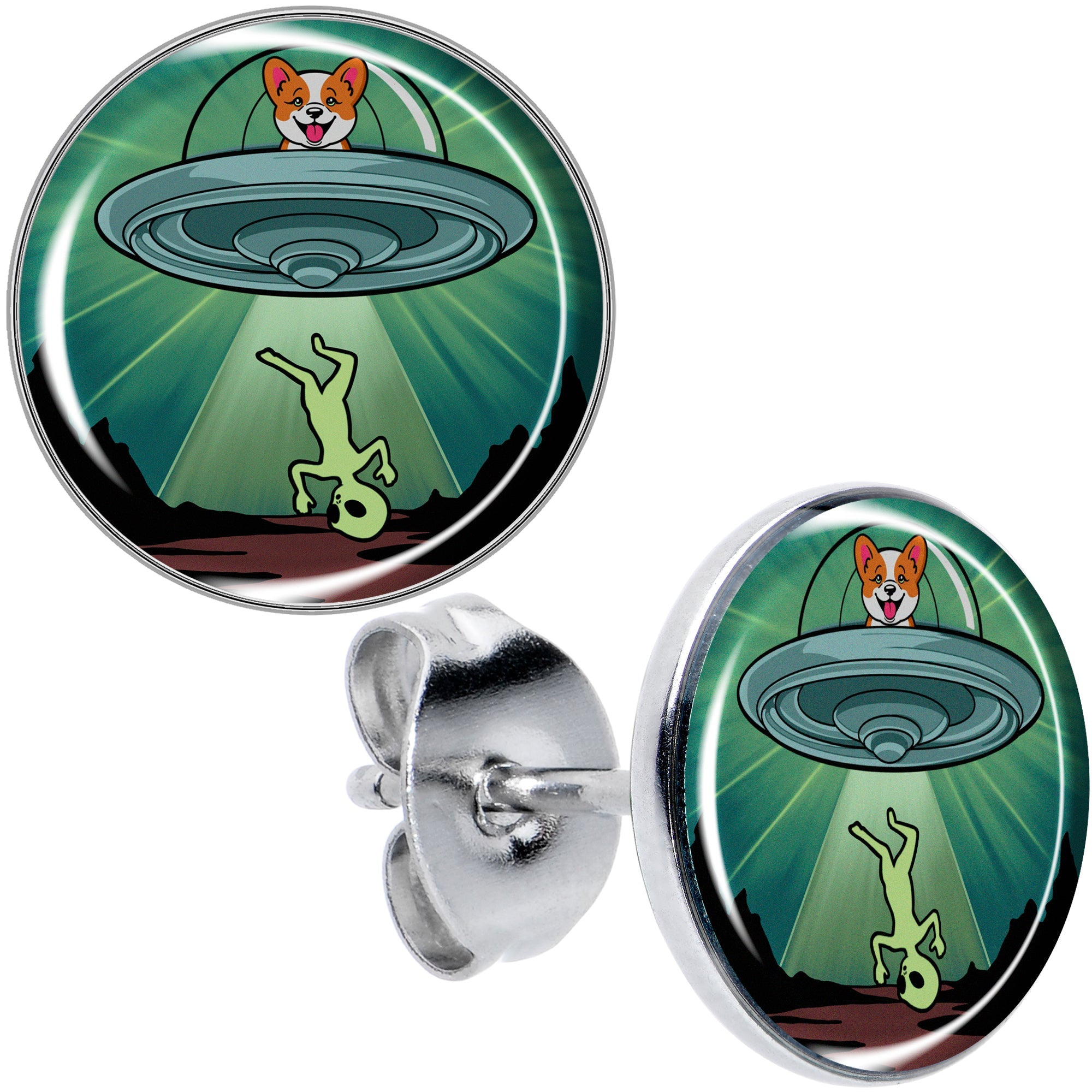 BodyCandy Reverse Alien UFO Abduction Stud Earrings by Onyx O — main product shot
