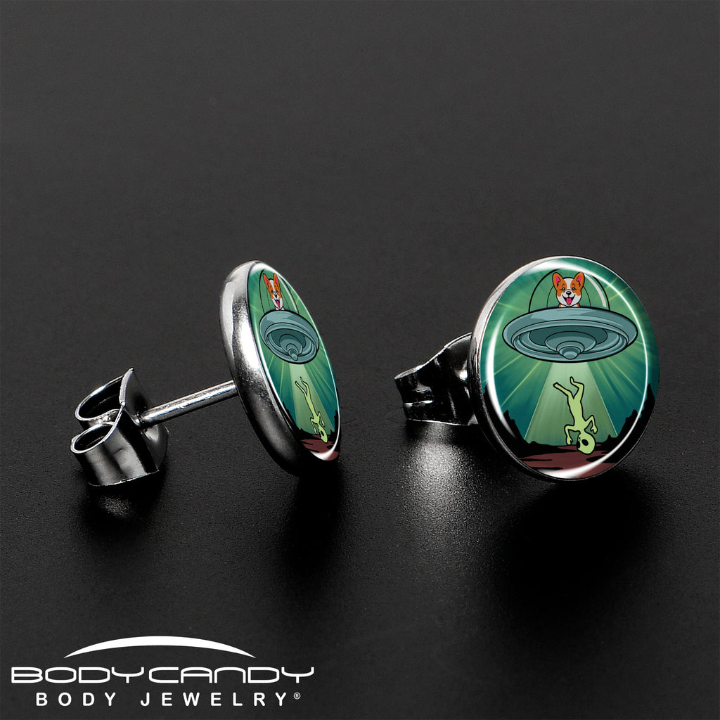 BodyCandy Reverse Alien UFO Abduction Stud Earrings by Onyx O — lifestyle context