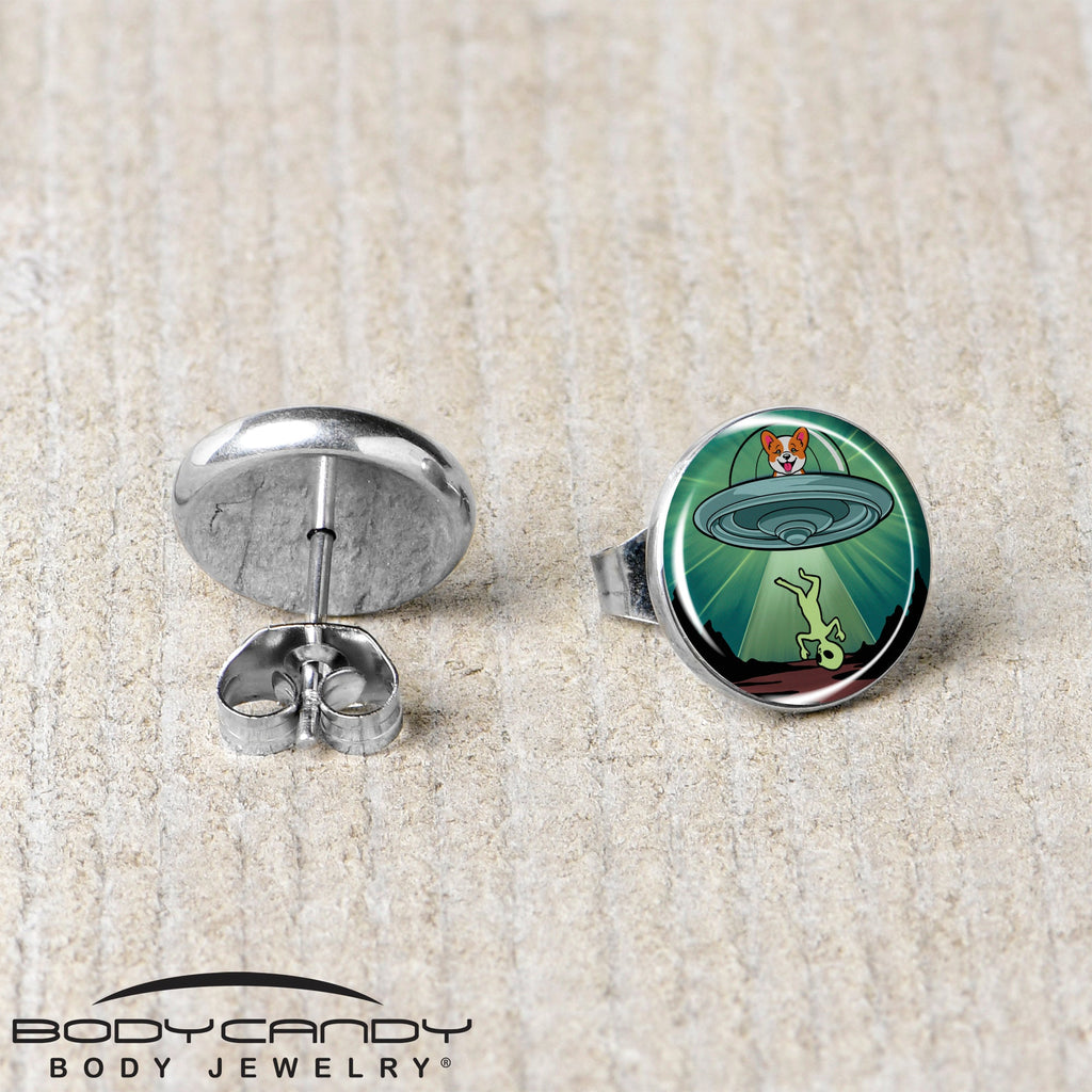 BodyCandy Reverse Alien UFO Abduction Stud Earrings by Onyx O — back view