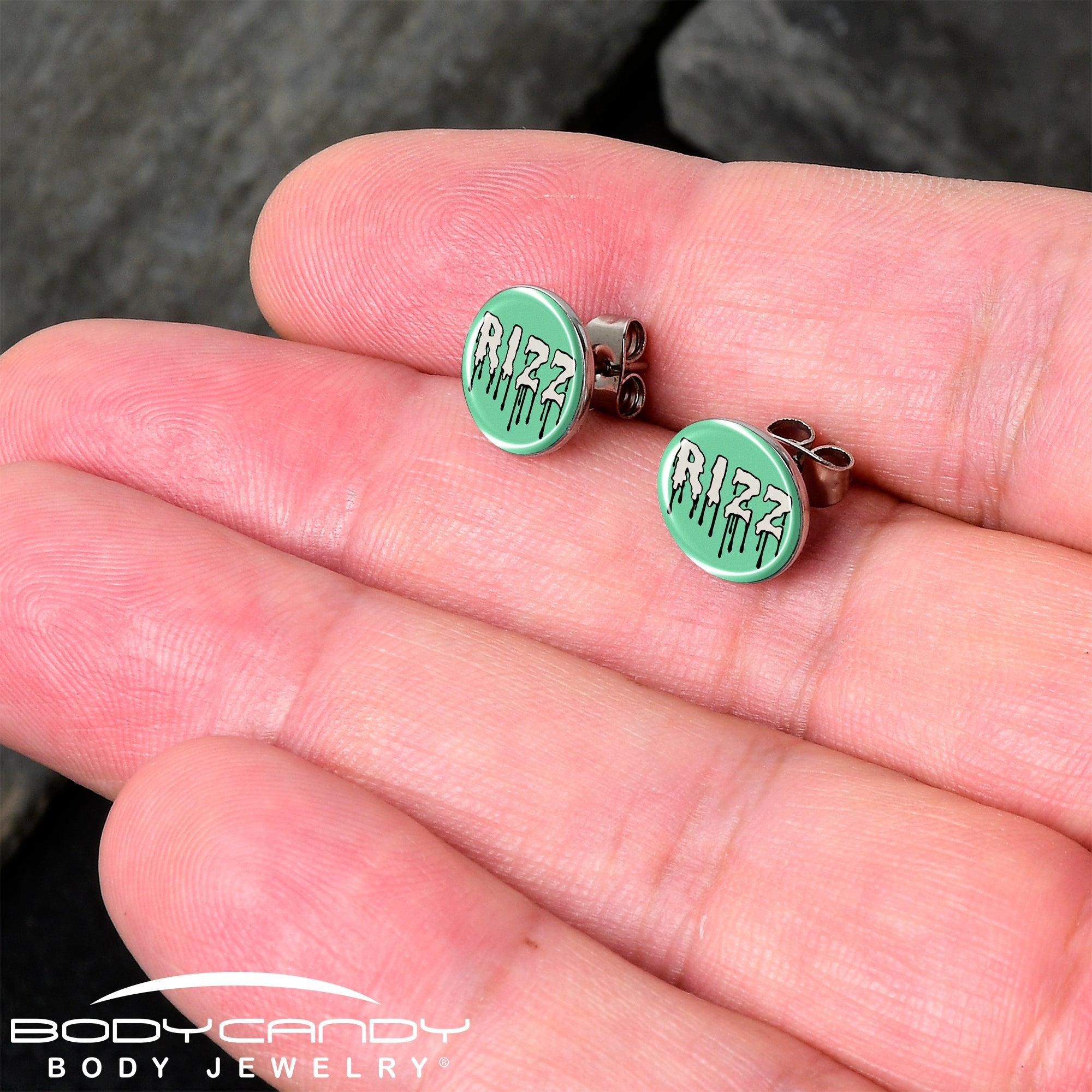 BodyCandy RIZZ Stud Earrings by Onyx O — detail close-up