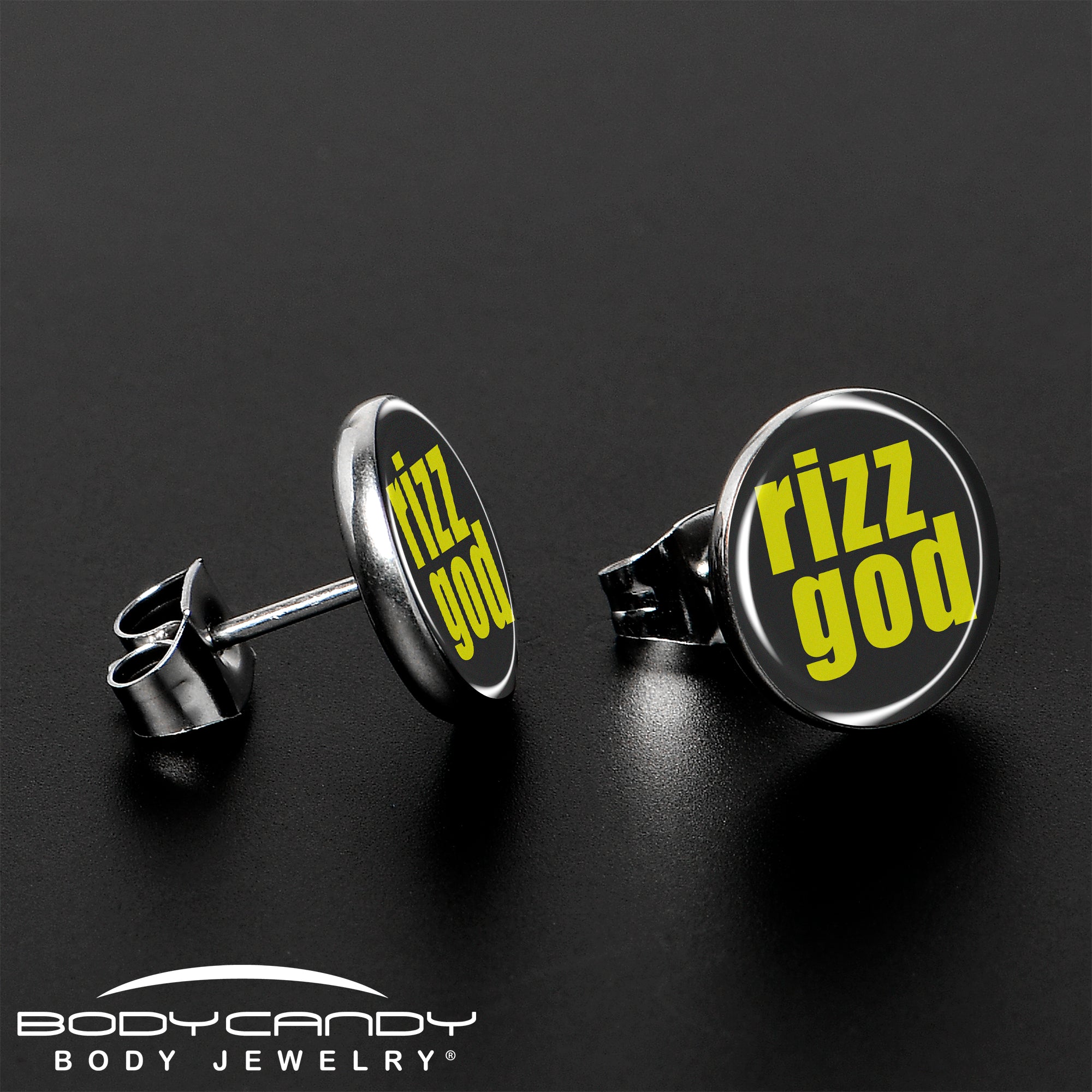 BodyCandy RIZZ GOD Stud Earrings by Onyx O — lifestyle context