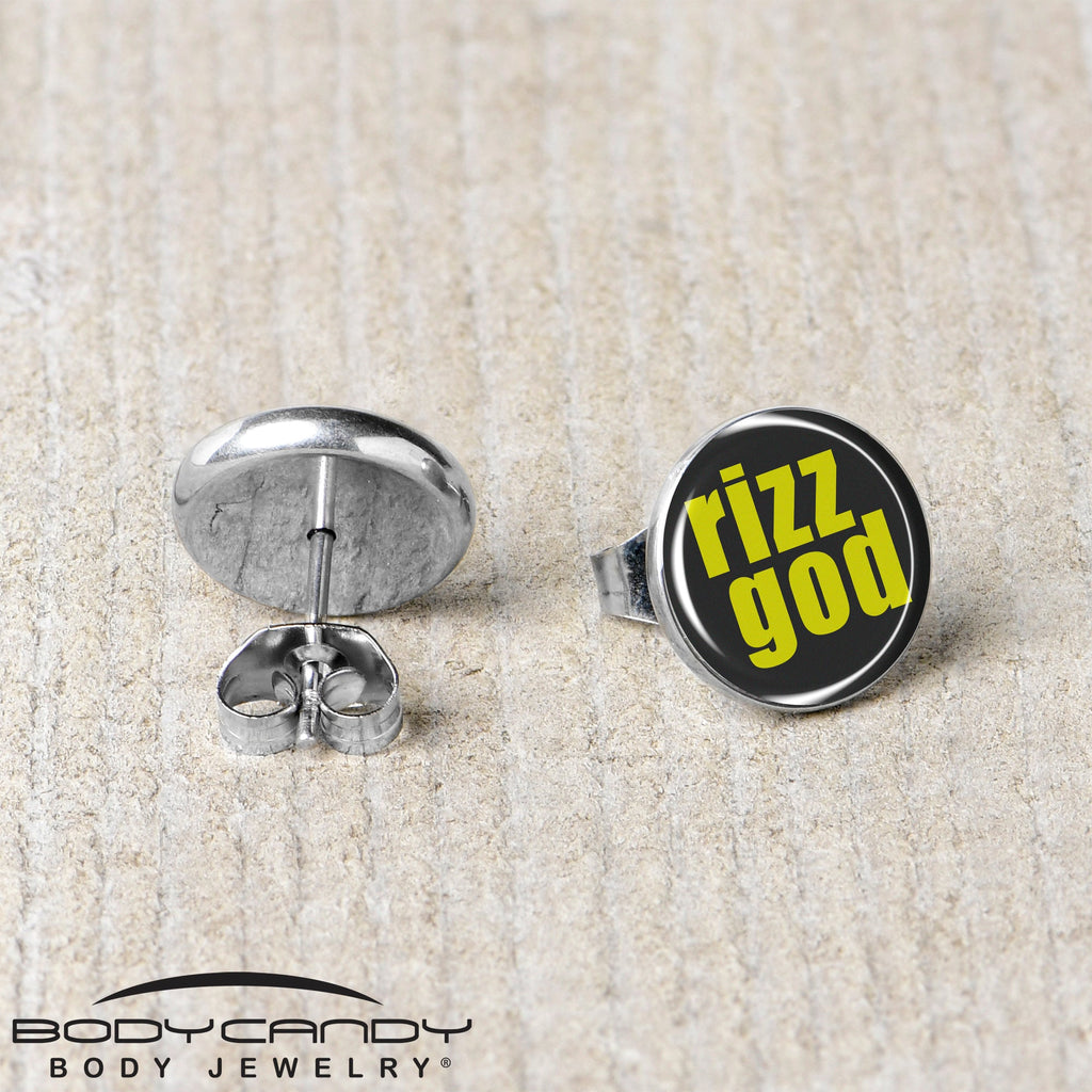BodyCandy RIZZ GOD Stud Earrings by Onyx O — back view