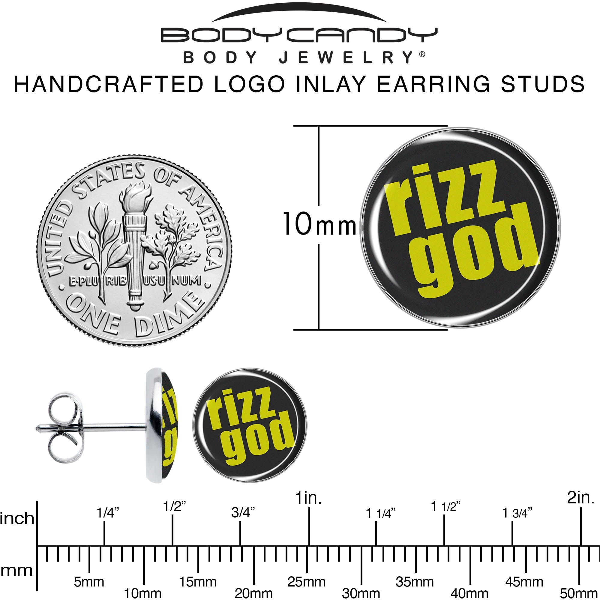 BodyCandy RIZZ GOD Stud Earrings by Onyx O — alternative angle