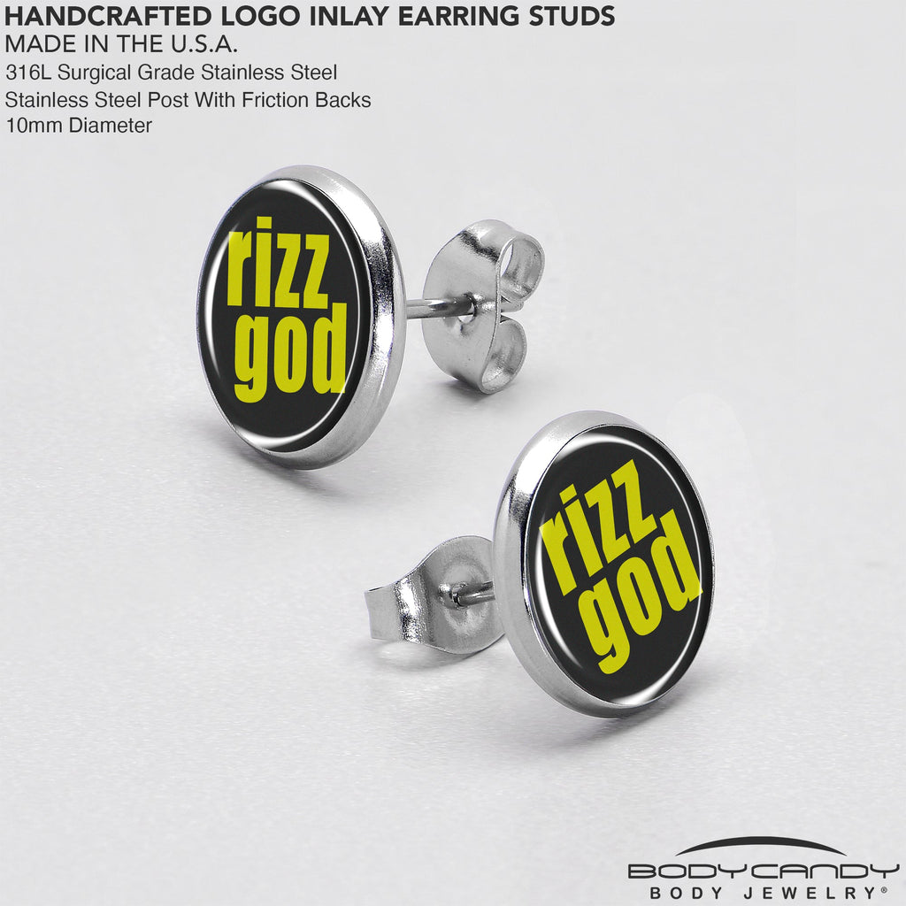 BodyCandy RIZZ GOD Stud Earrings by Onyx O — in-use photo