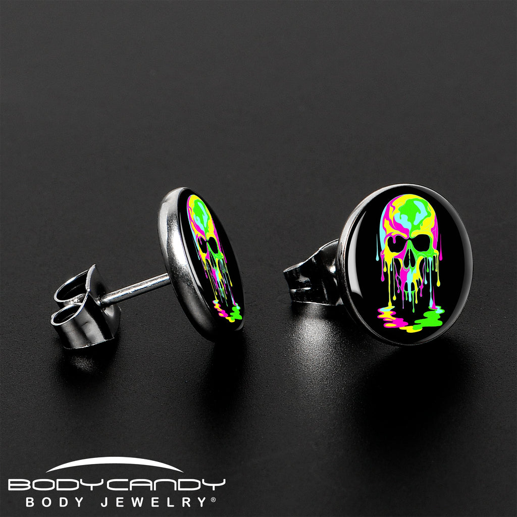 BodyCandy Ultra Bright Melting Skull Stud Earrings by Onyx O — lifestyle context