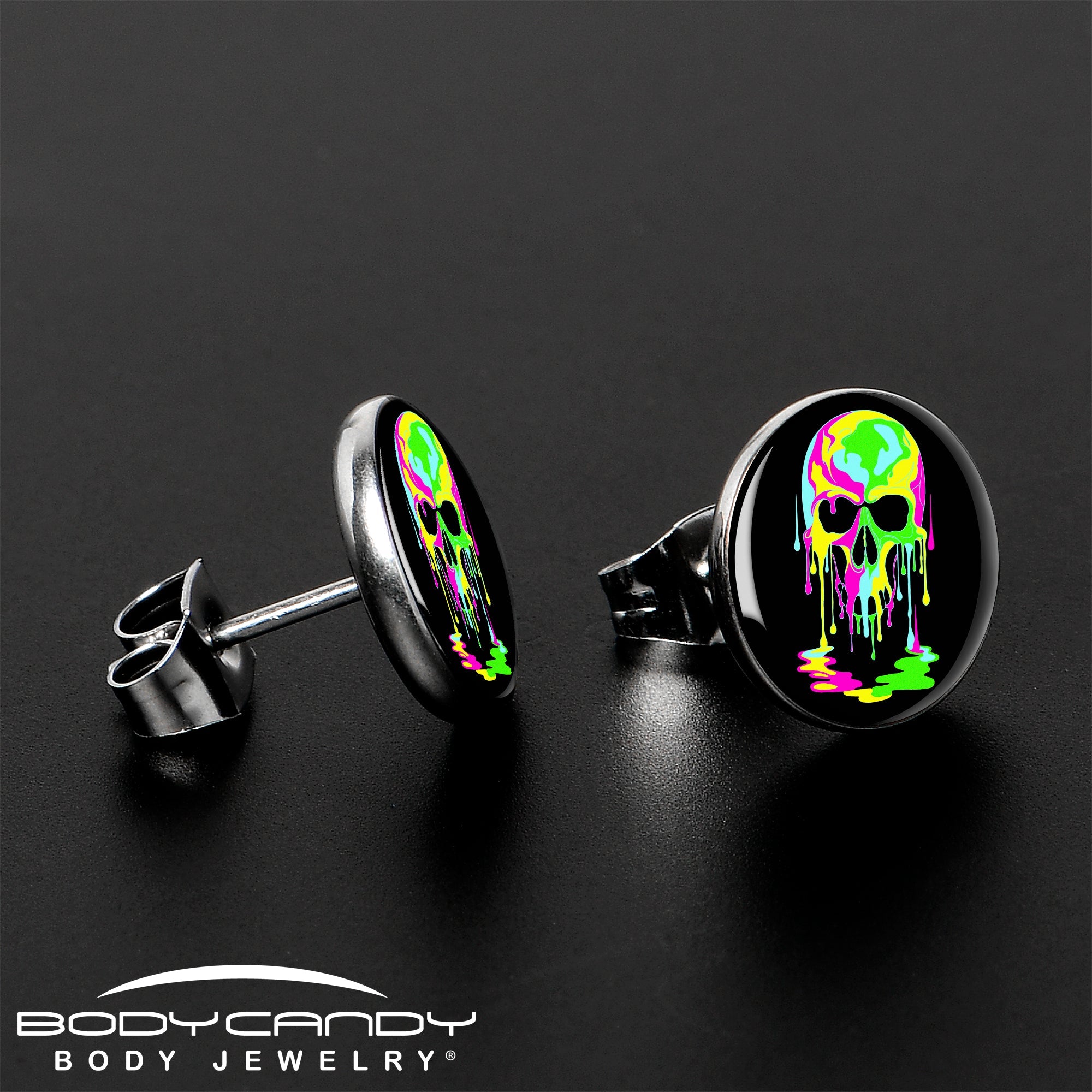 BodyCandy Ultra Bright Melting Skull Stud Earrings by Onyx O — lifestyle context