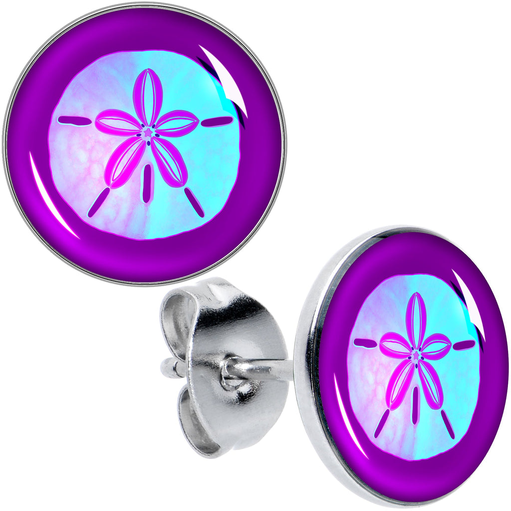 BodyCandy Purple Nautical Sand Dollar Stud Earrings by Onyx O — main product shot
